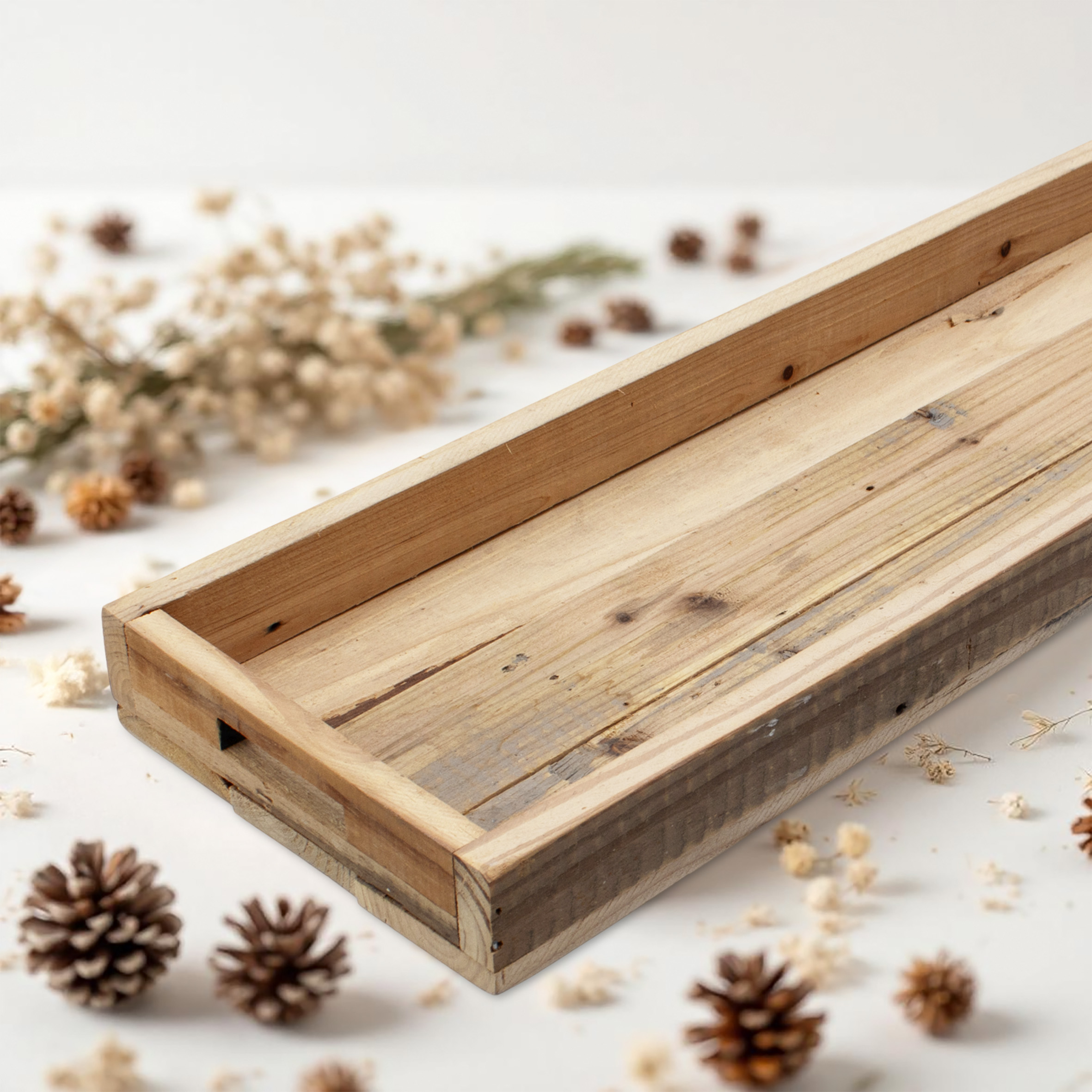 Holz Dekotablett natur mit Rand - 50 x 16 cm - Kerzentablett rechteckig mit Griffen