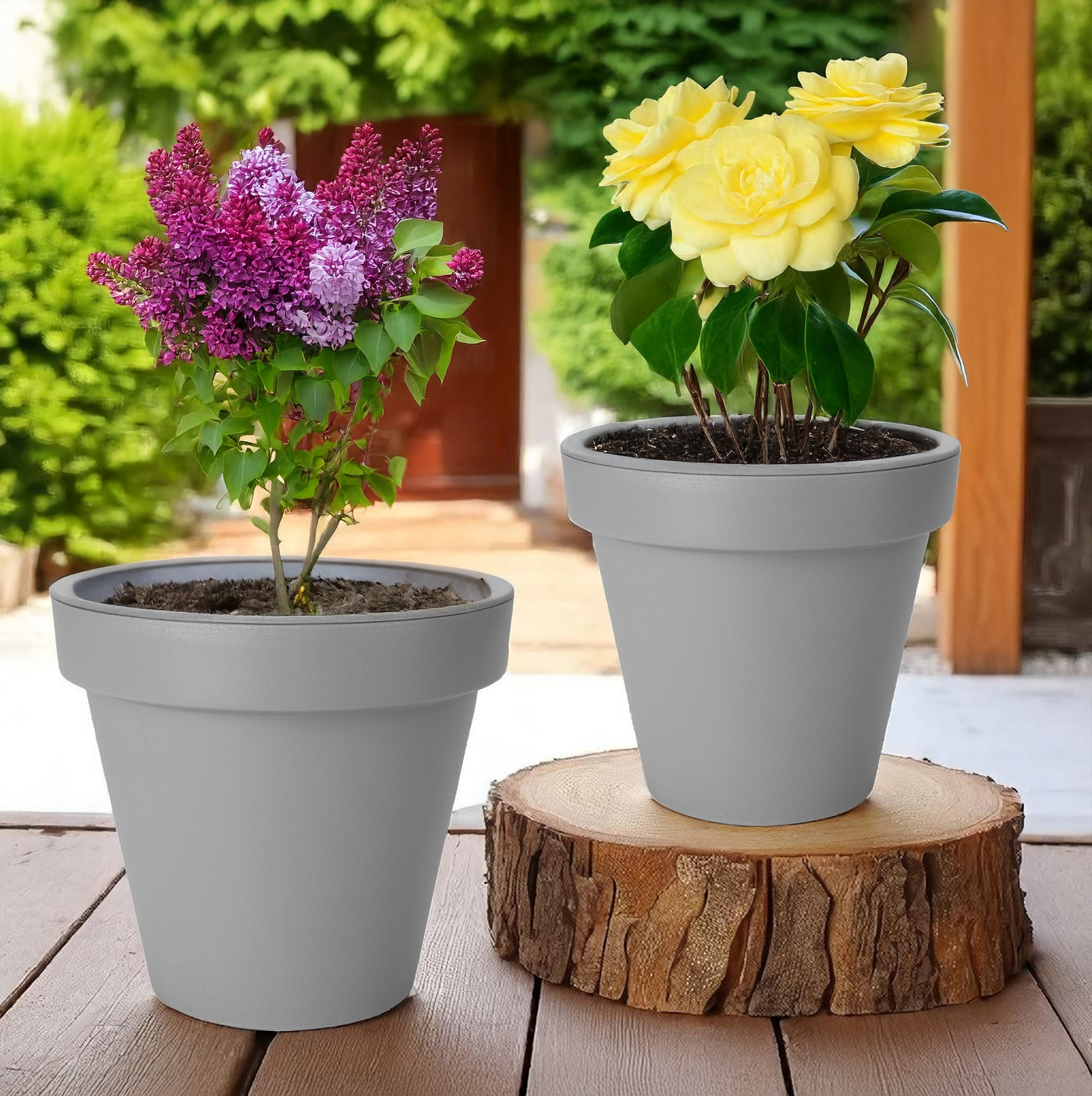Kunststoff Pflanzkübel XS rund Ø 25 cm - hellgrau - Blumenkübel klein für Außen und Innen