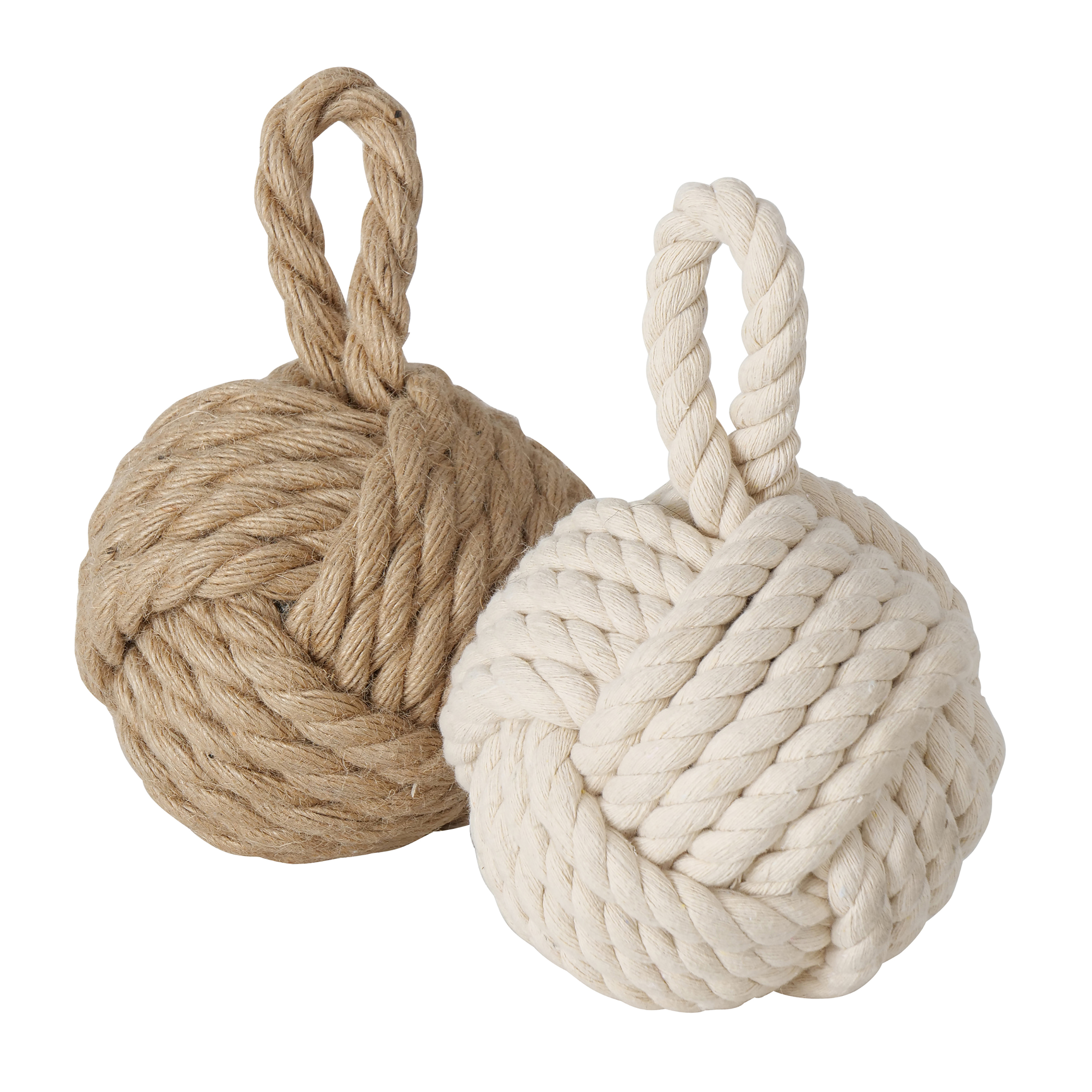 Türstopper Jute Knoten 2er Set in creme und beige - 14 cm - Türpuffer Kugel aus Strick im maritimen Design