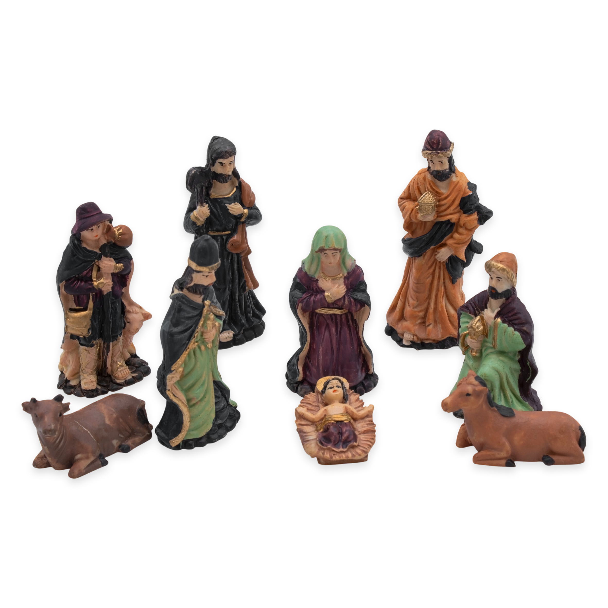 Weihnachtskrippe Figuren 9er Set - Größe L / 4,5 cm bis 11 cm - 9 detailgetreue Krippen Figuren
