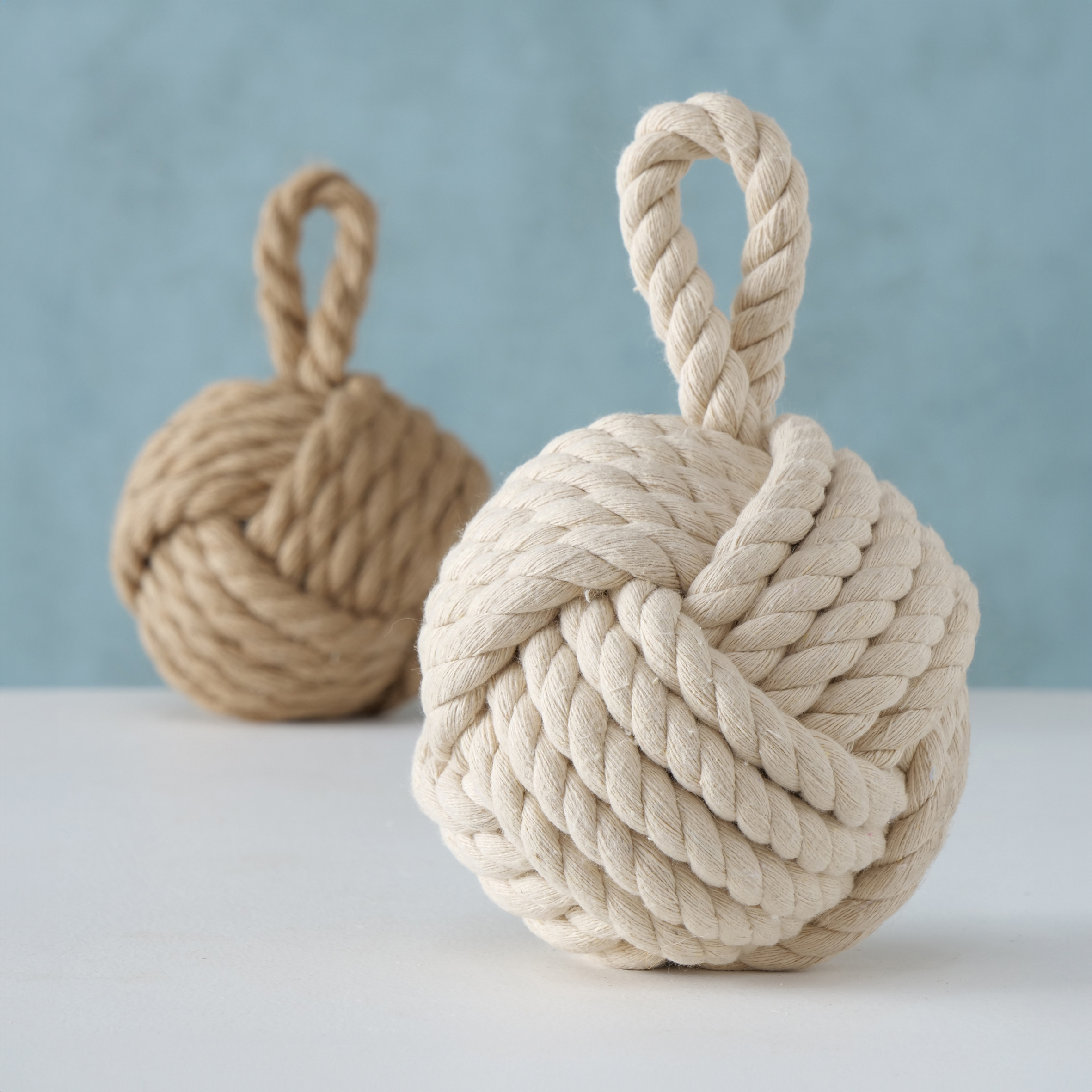 Türstopper Jute Knoten 2er Set in creme und beige - 14 cm - Türpuffer Kugel aus Strick im maritimen Design