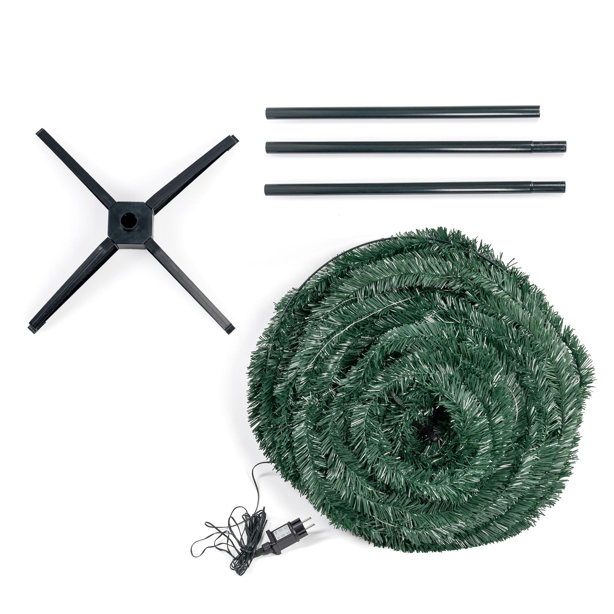 Spiral Weihnachtsbaum 150 cm mit 120 LED und Stern Spitze - grün oder silber - Künstlicher Tannenbaum warm weiß beleuchtet für Außen und Innen