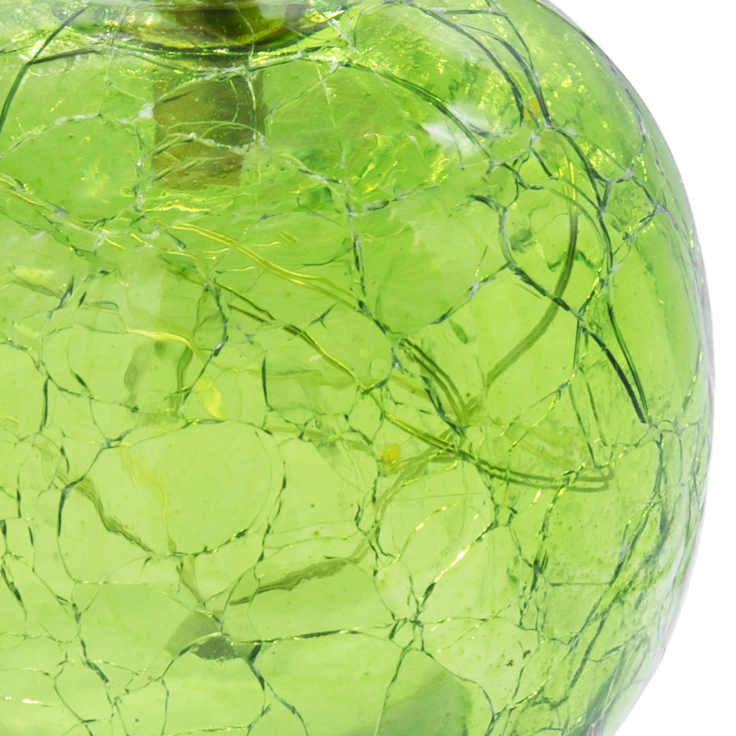 Mini Crackle Glas Apfel 7 cm mit 5 LED batteriebetrieben mit Timer - grün - Deko Frucht in Bruchglas Optik warm weiß beleuchtet