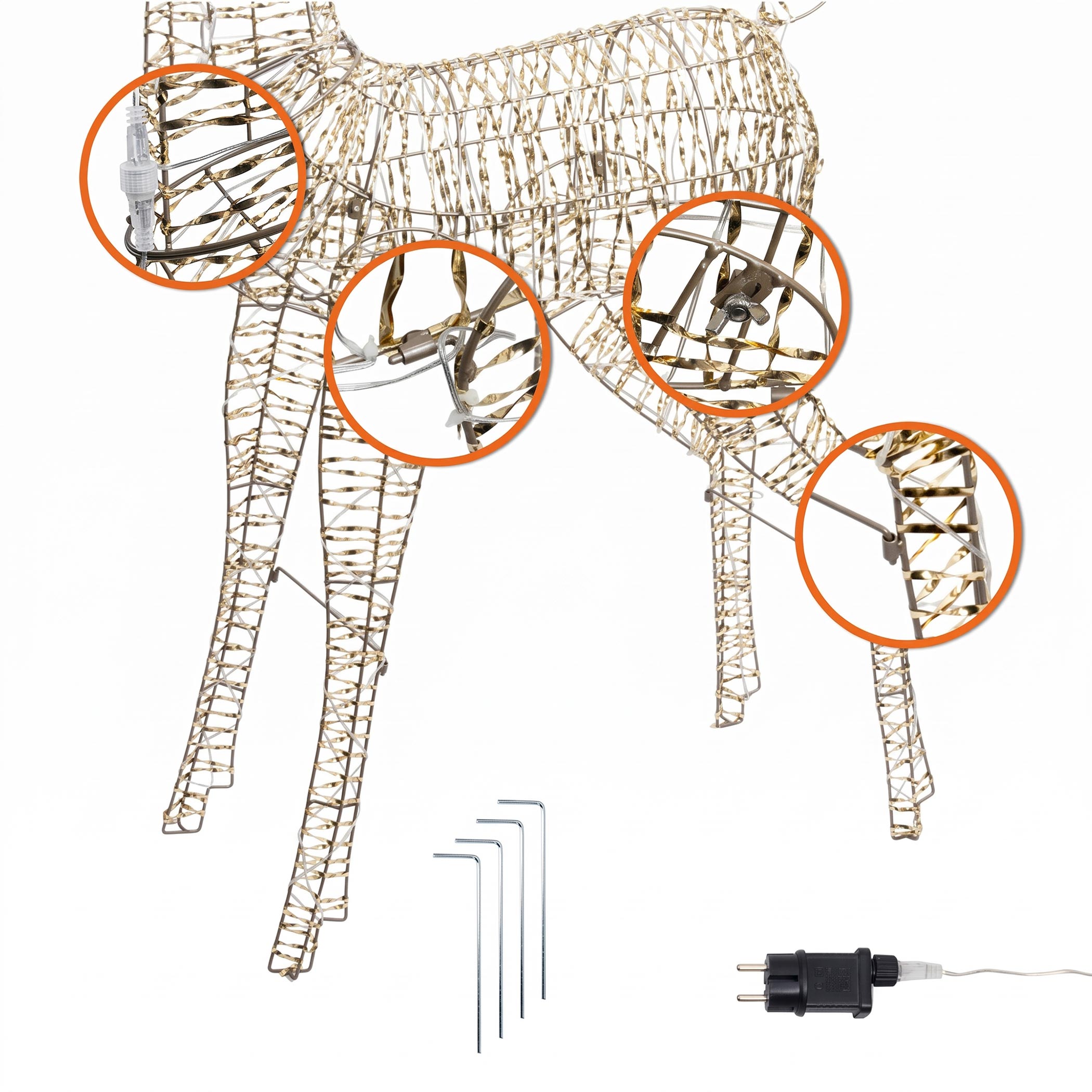 XL LED Rentier gold mit Twinkle Effekt für Außen - 180 cm - Weihnachts Dekofigur mit 300 funkelnden LEDs in warm weiß