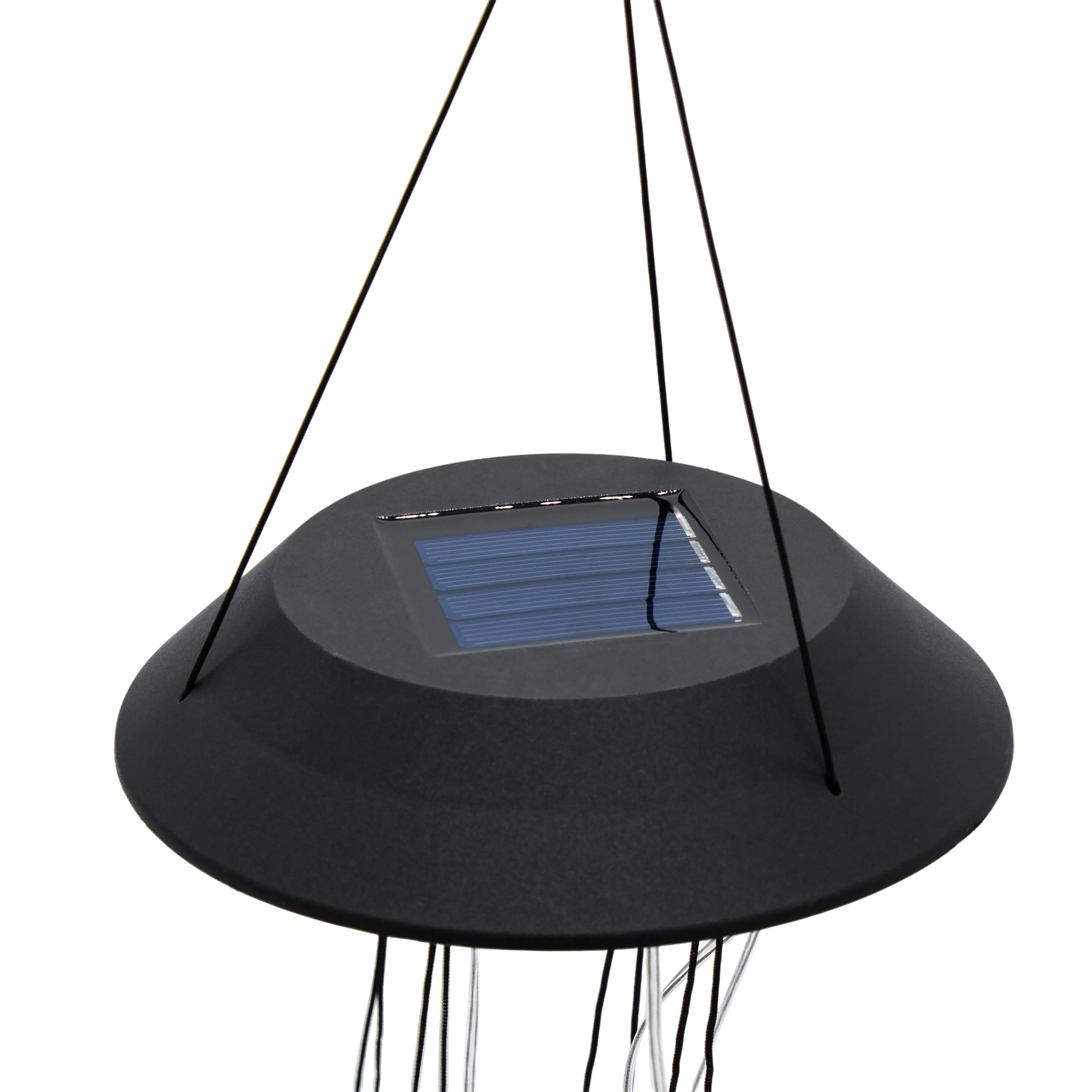 Solar LED Windspiel 4 Metall Klangstäben - 75 cm - Lichtspiel mit 6 beleuchteten Sonnen in warm weiß