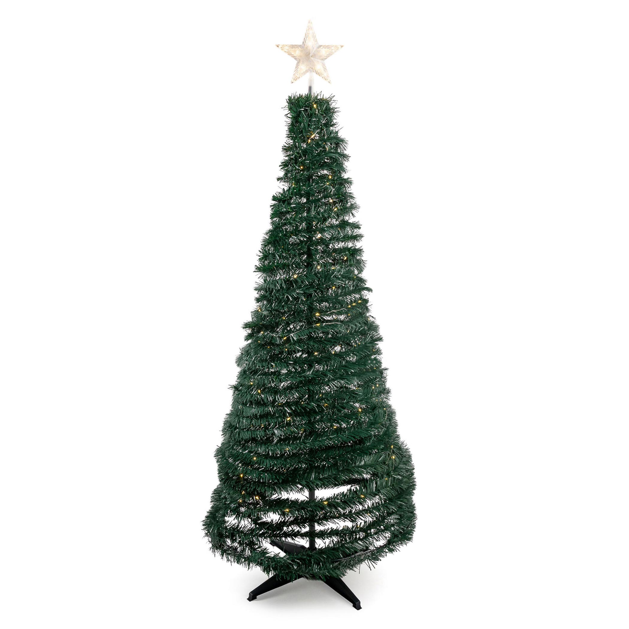 Spiral Weihnachtsbaum 150 cm mit 120 LED und Stern Spitze - grün oder silber - Künstlicher Tannenbaum warm weiß beleuchtet für Außen und Innen