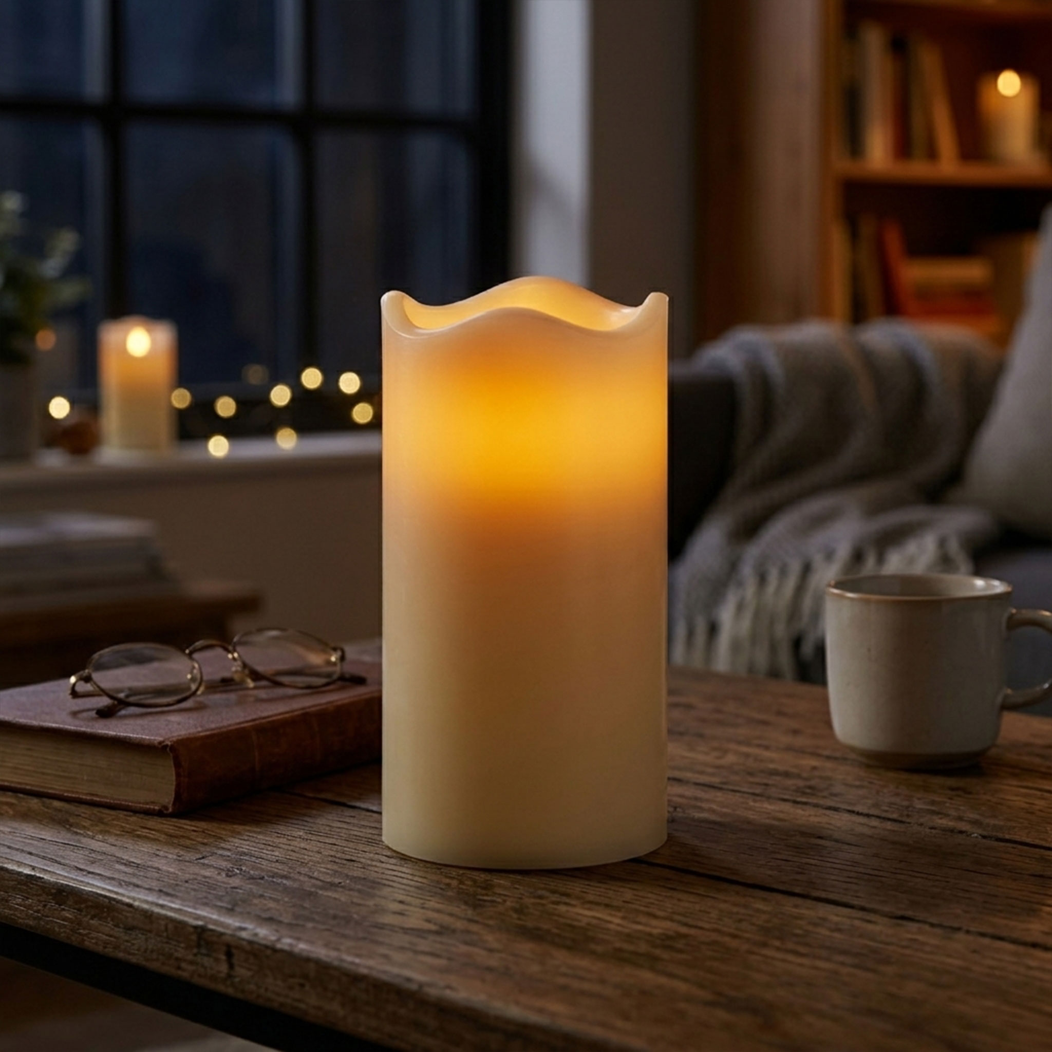 LED Wachs Stumpenkerze 4er Set creme mit Timer batteriebetrieben - 13 x 7 cm - Künstliche Kerze warm weiß mit Flacker Effekt für Innen