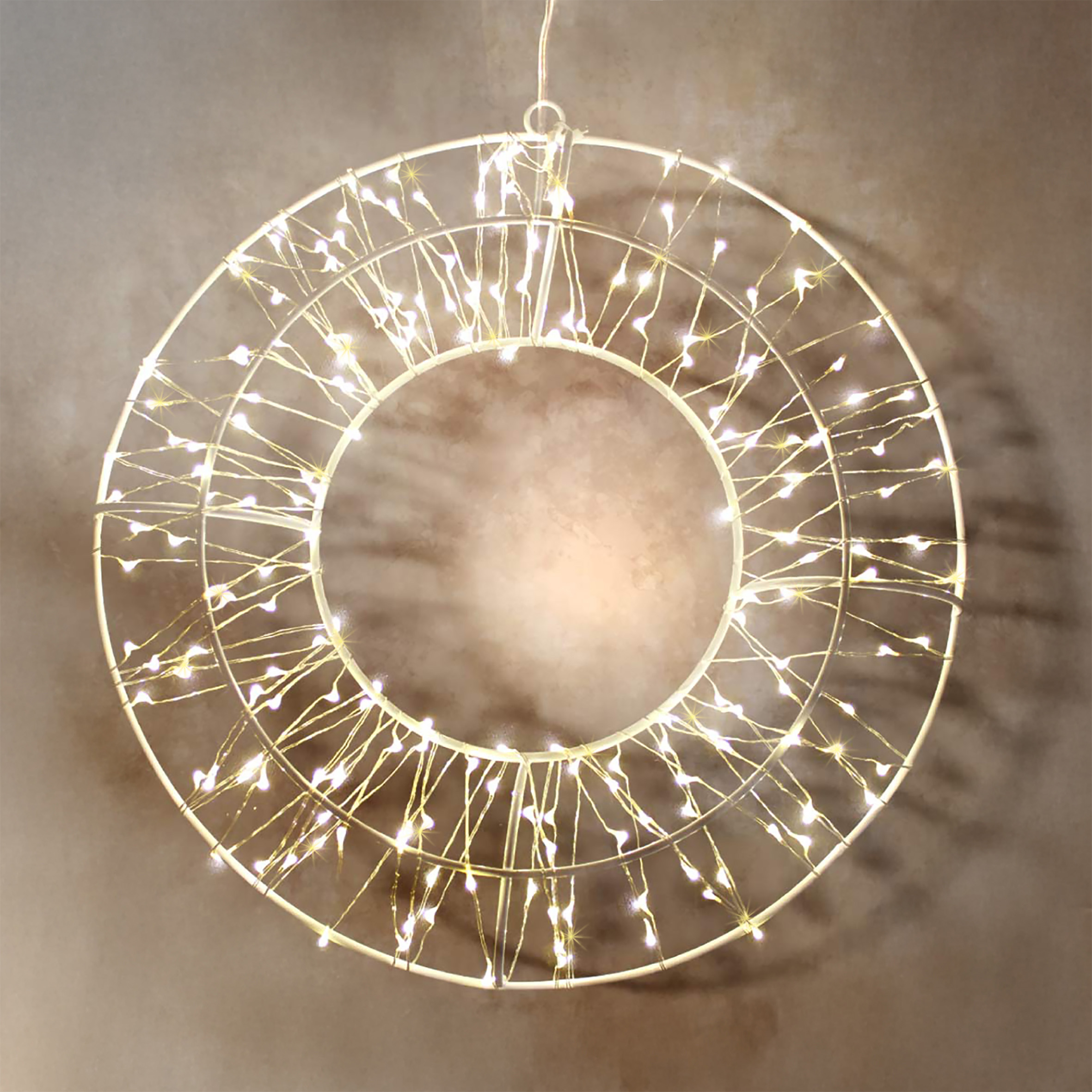 LED Metall Kranz weiß mit 200 Lichtern in warm weiß mit Timer - Ø 30 cm - Weihnachten Deko Beleuchtung für Außen mit Stecker
