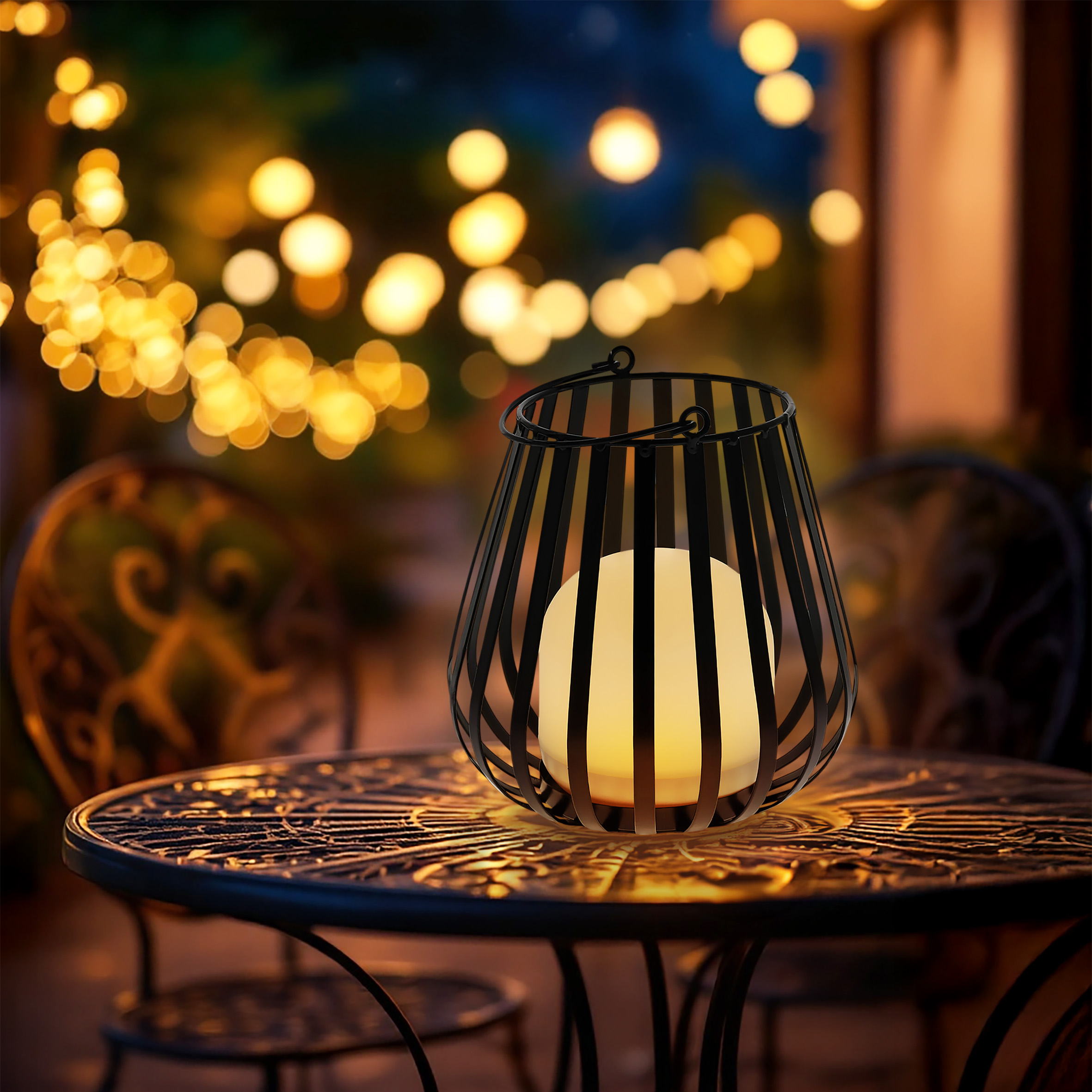 Metall Laterne mit LED Leuchte für Außen und Innen - 23 x 20 cm - Dekoleuchte warm weiß zum Stellen oder Hängen
