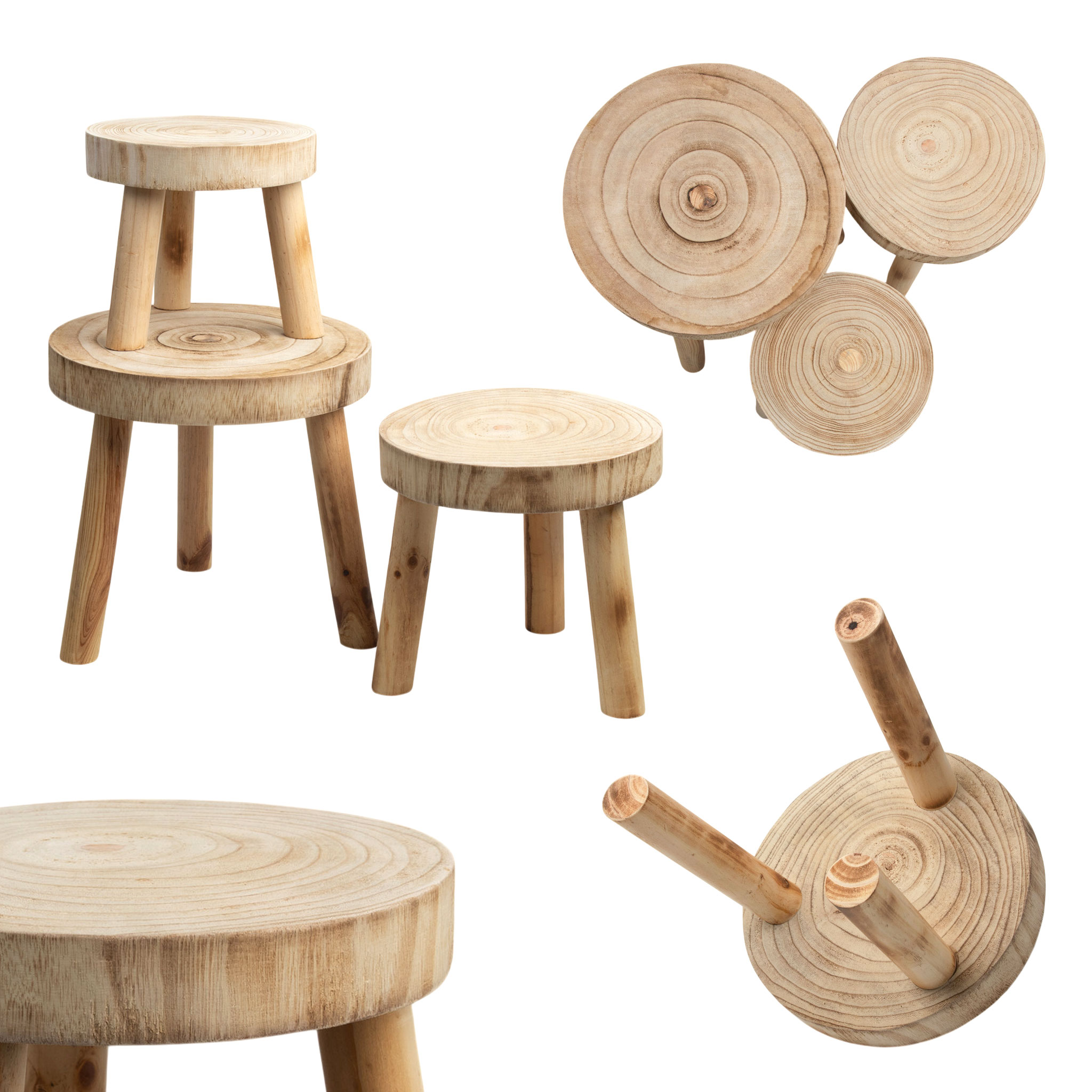 Holz Blumenhocker mit 3 Beinen braun 3er Set  - 32 / 26 / 22 cm - Massivholz Deko Pflanzenständer rund
