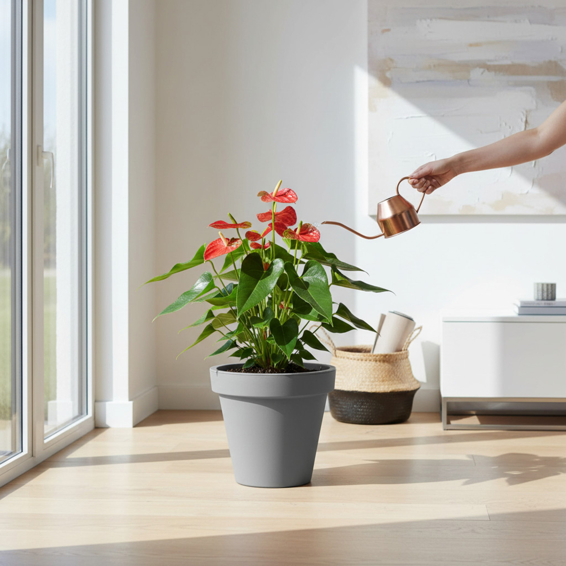 Kunststoff Pflanzkübel M rund Ø 38 cm - hellgrau - Blumenkübel groß für Außen und Innen