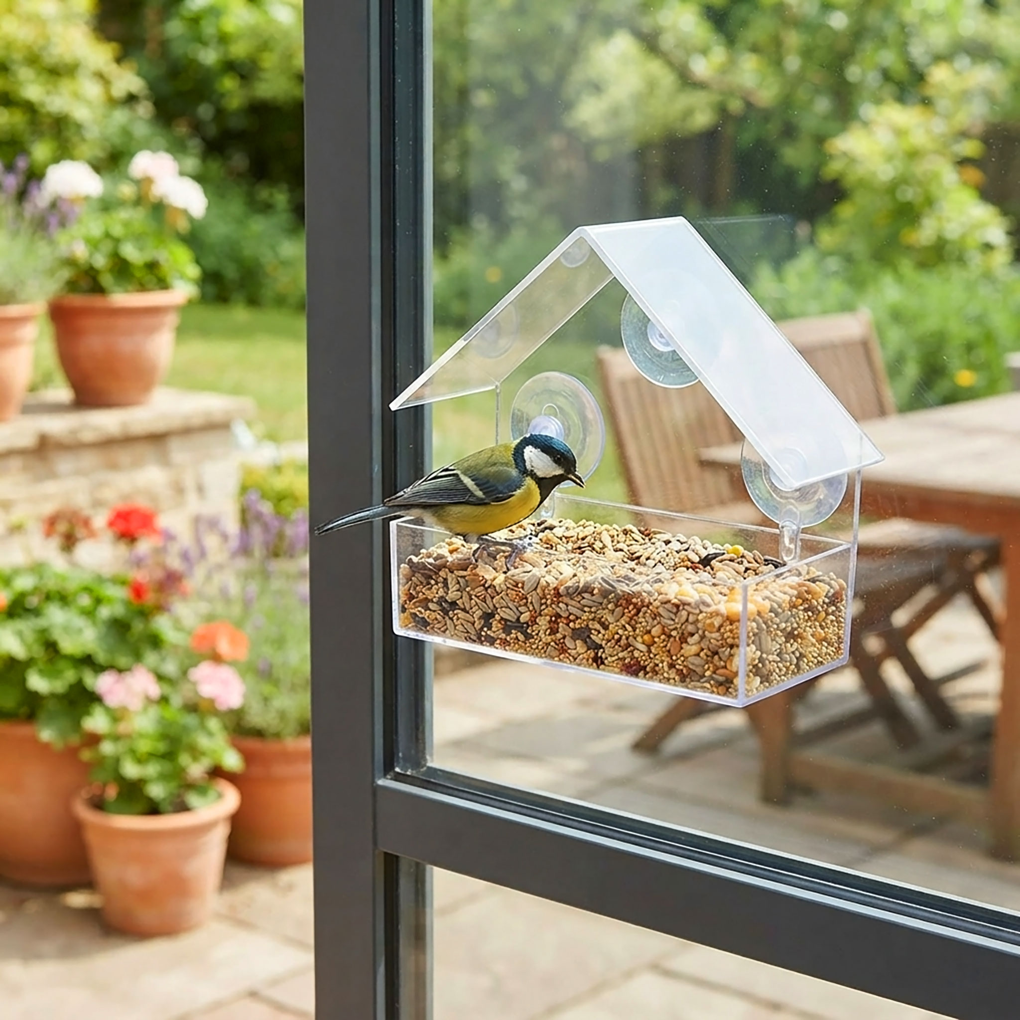 Fenster Futterhäuschen für Vögel 15 x 15 cm - 2er Set - Transparentes Vogelhäuschen mit Saugnäpfen