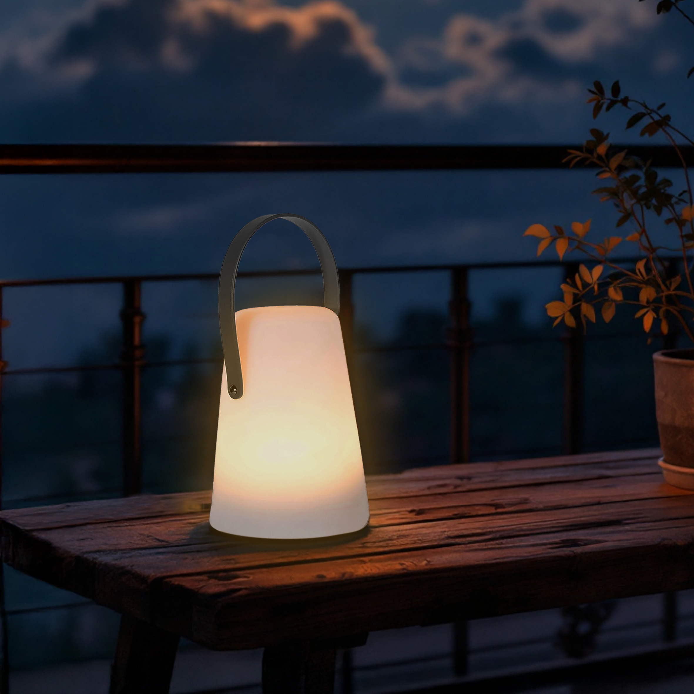 LED Tischlampe mit Lederband konisch rund - 14 x 10 cm - Garten Tisch Leuchte mit Timer