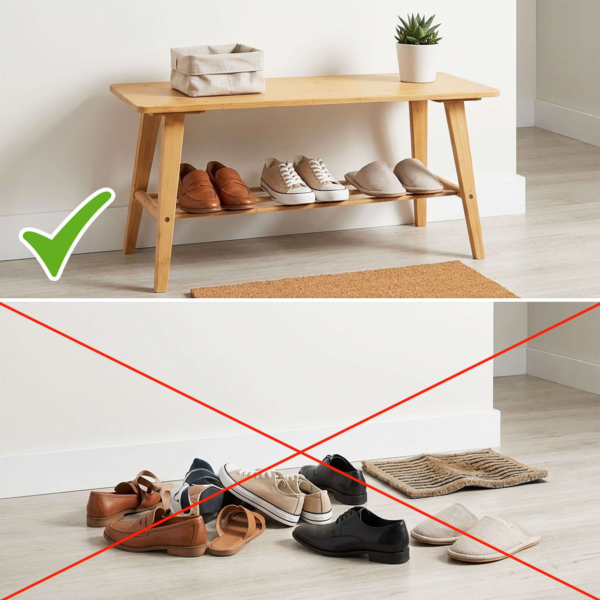 Schuhbank aus Bambus Holz mit integrierter Ablage - 80 x 40 cm - Massivholz Sitzbank mit Schuhablage