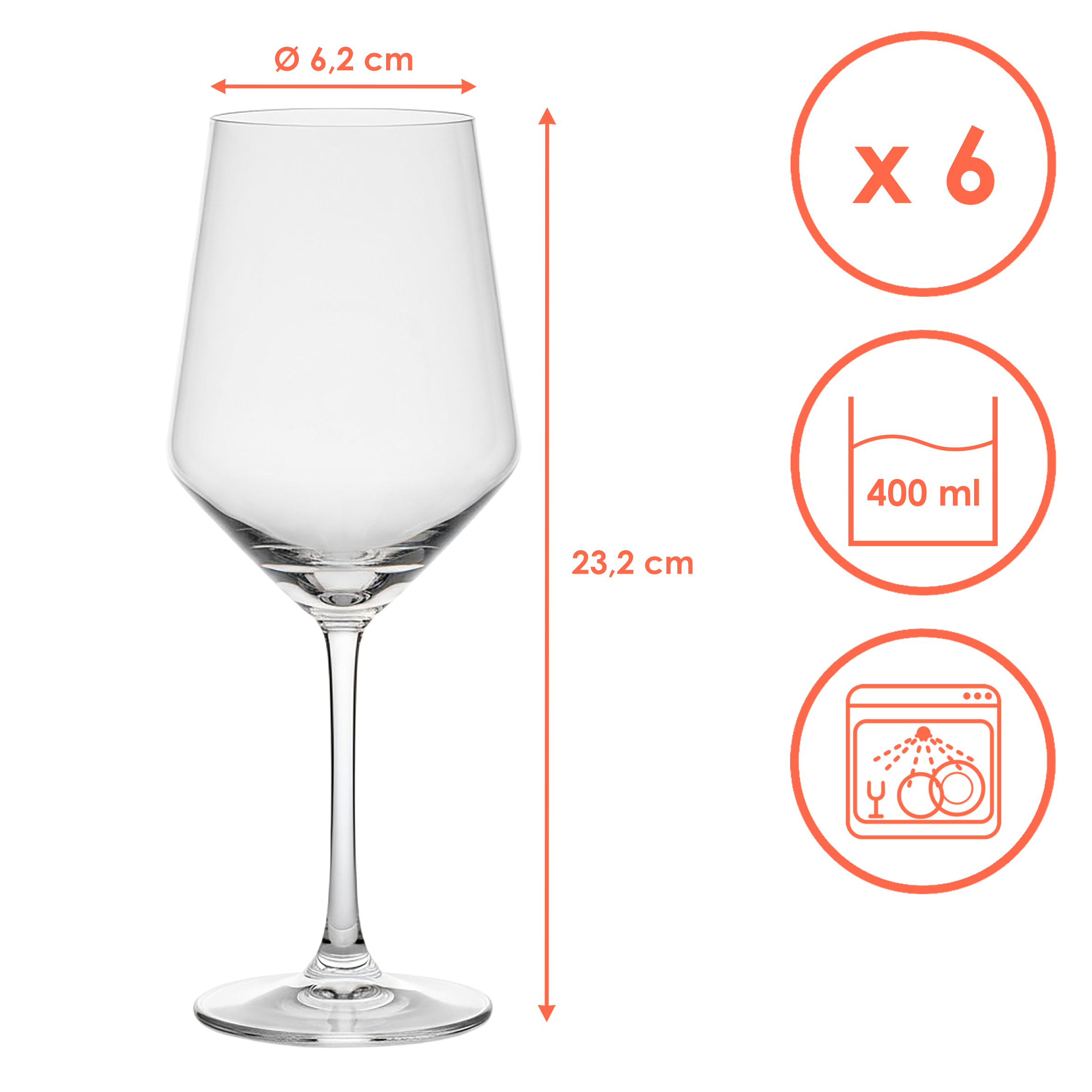 Kristall Weißweinglas kratzfest 6er Set - 400 ml - Hochwertiges Kristallglas für Wein spülmaschinenfest