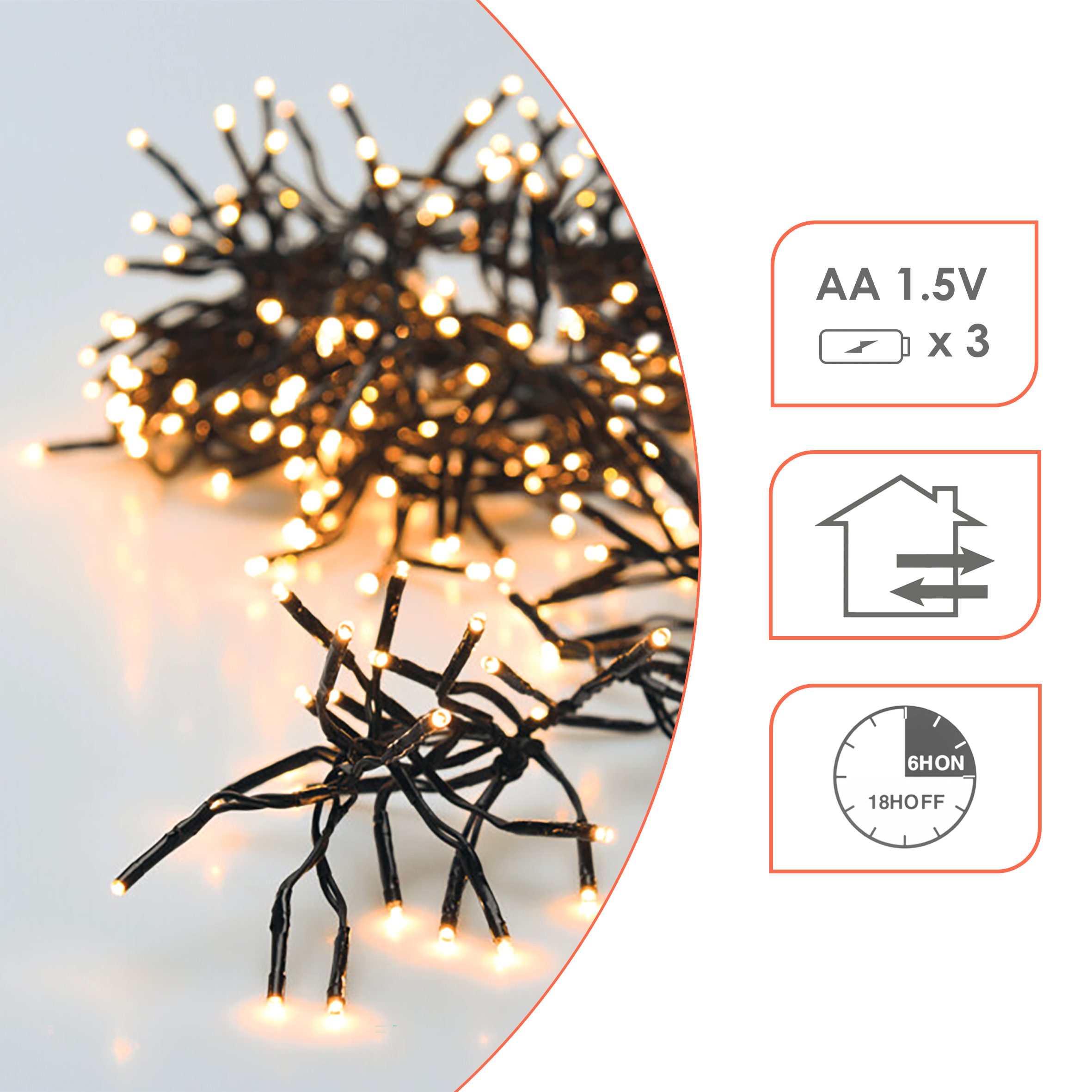 LED Lichterkette warm weiß mit 8 Leuchtfunktionen - 192 LED - Weihnachts Beleuchtung mit Timer Batterie betrieben