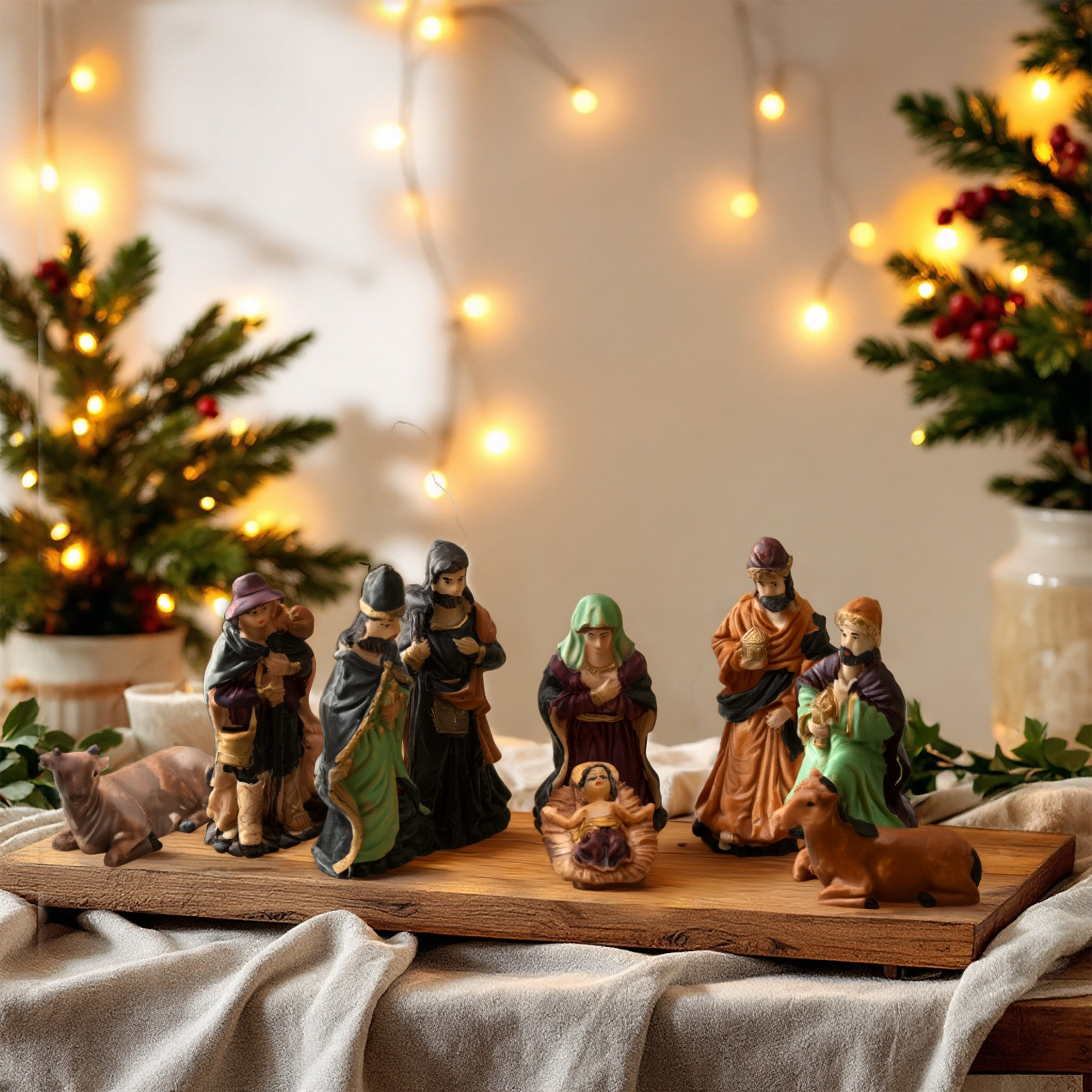 Weihnachtskrippe Figuren 9er Set - Größe L / 4,5 cm bis 11 cm - 9 detailgetreue Krippen Figuren