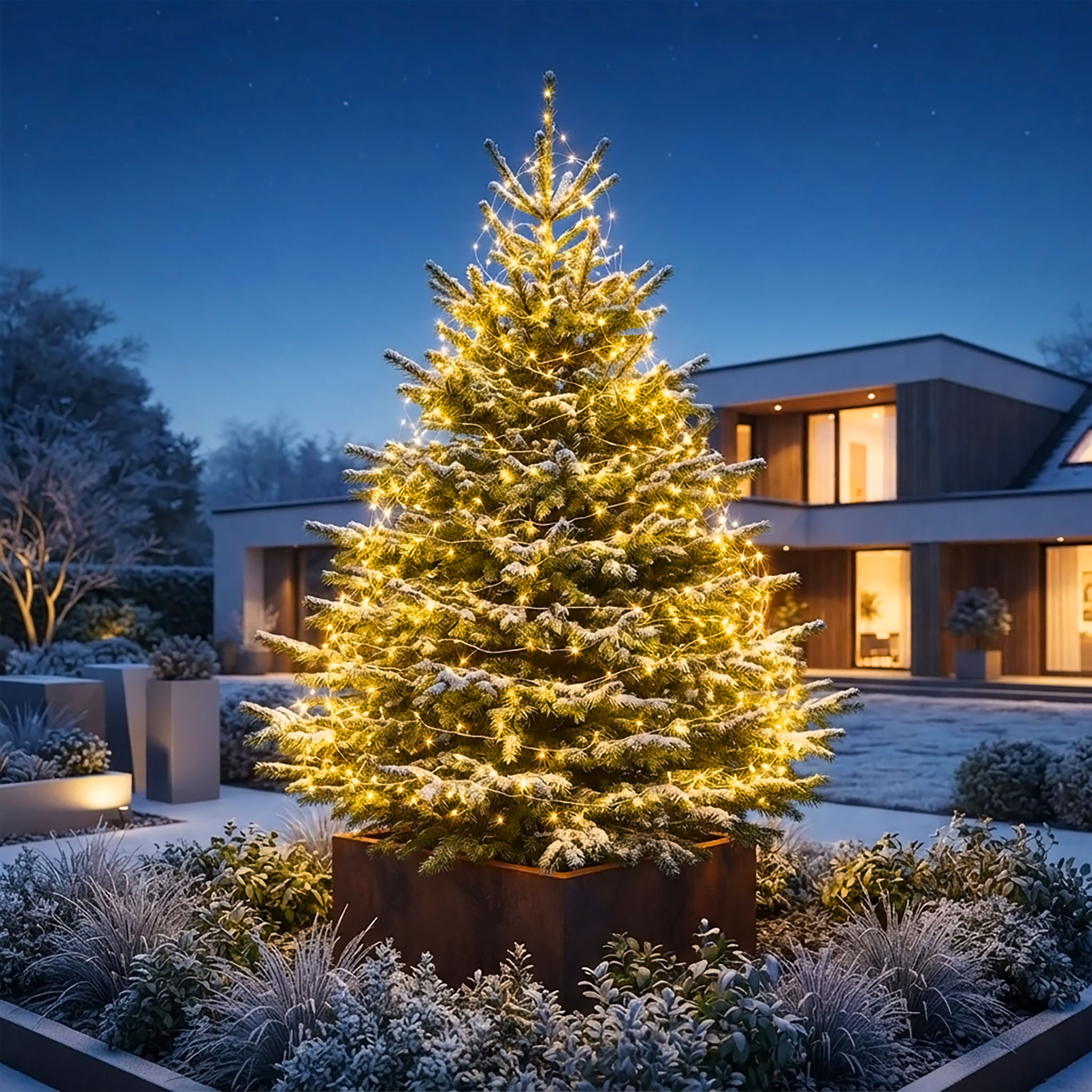 Draht Lichterkette warm weiß extra dicht mit Timer und Funktionen - 567 LED - Leuchtdraht silber 9 m für Außen und Innen mit Netzstecker