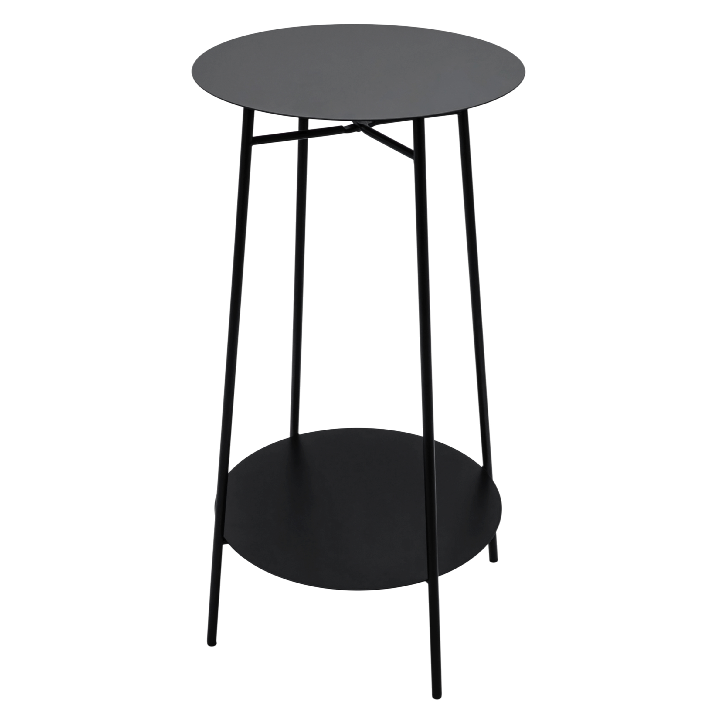 Metall Beistelltisch schwarz rund mit 2 Ablagen - 60 x 35 cm - Deko Pflanzenständer klappbar mit 2 Ebenen