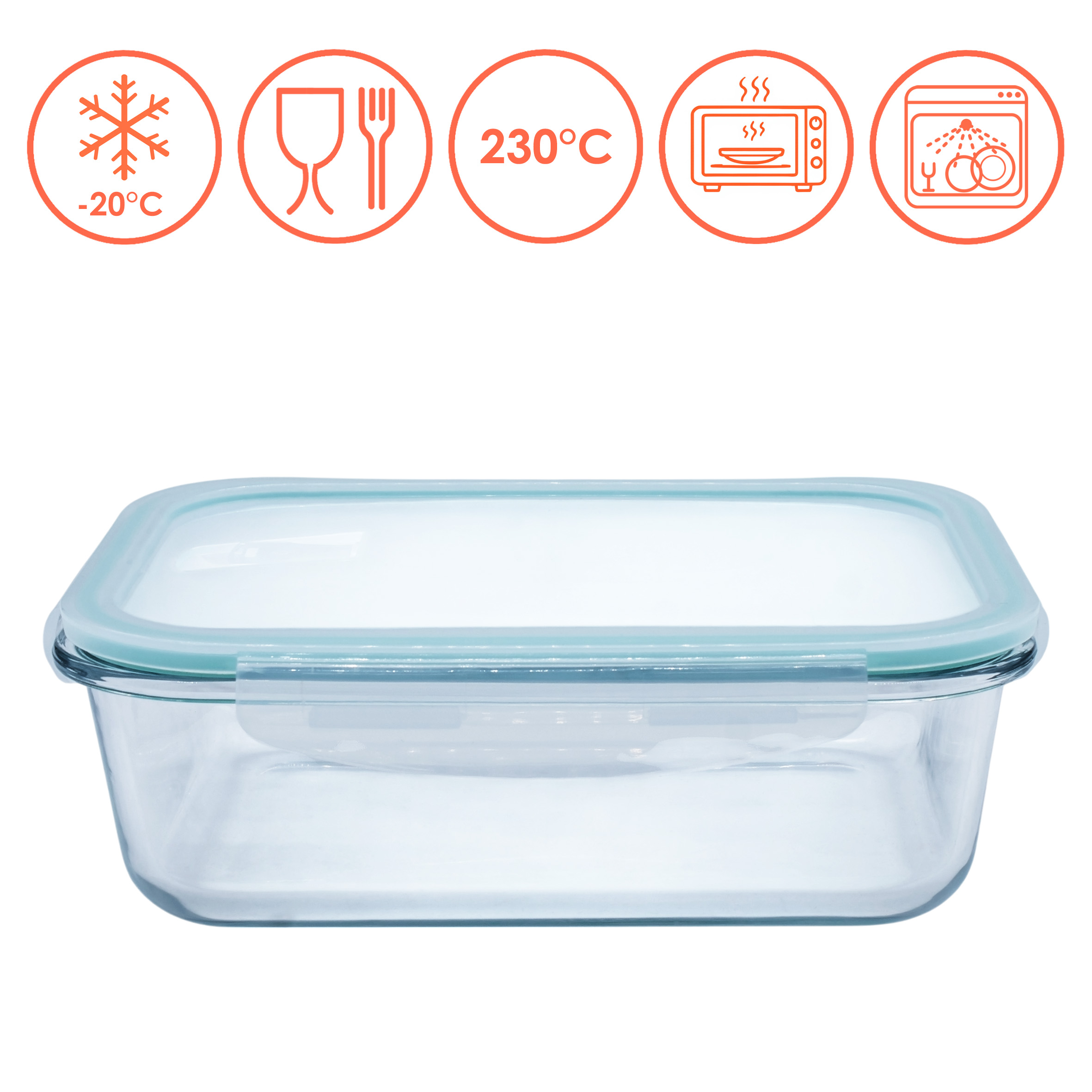 Glas Frischhaltedose mit Kunststoff Deckel - 1480 ml - Meal Prep Lebensmittelbox Mikrowellen geeignet