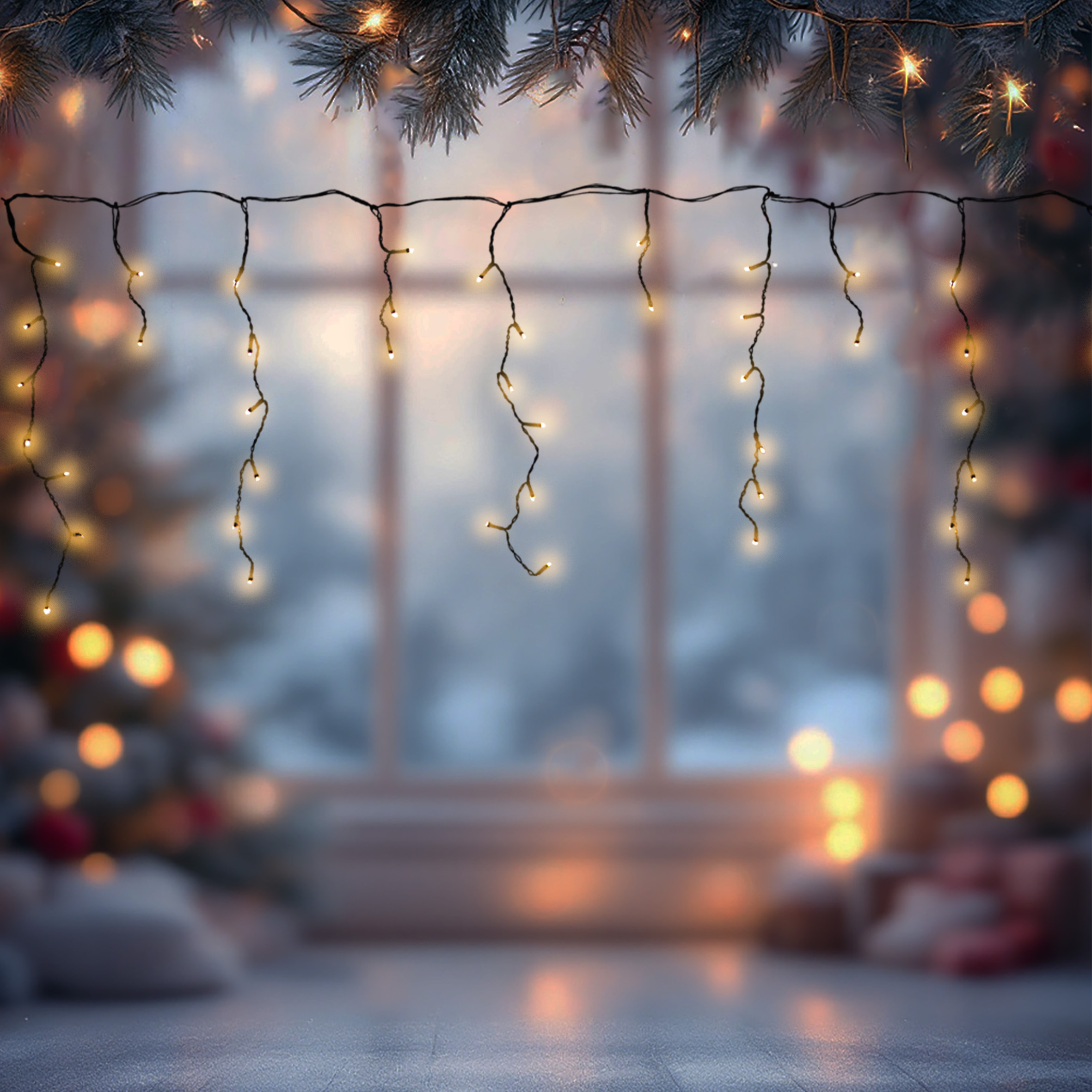 Eisregen Lichtervorhang warm weiß für Außen mit Stecker - 90 LED / 3 m - Eiszapfen Lichterkette mit 20 Lichtfäden