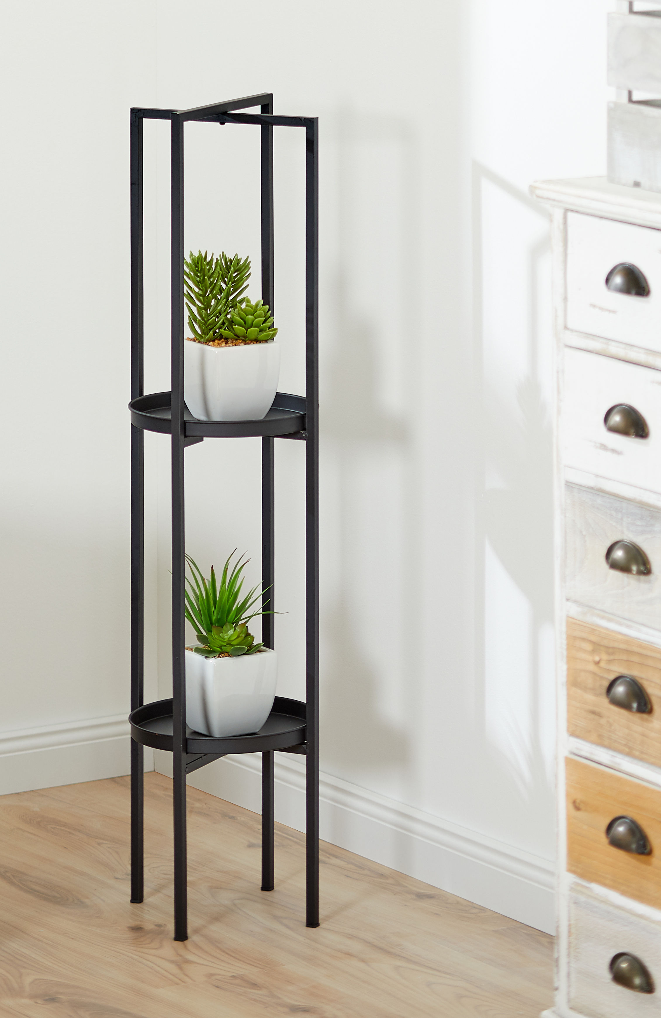 Standregal rund in schwarz - 2 Ablagen / ca. 100 cm - Blumen Pflanzen Regal Bad