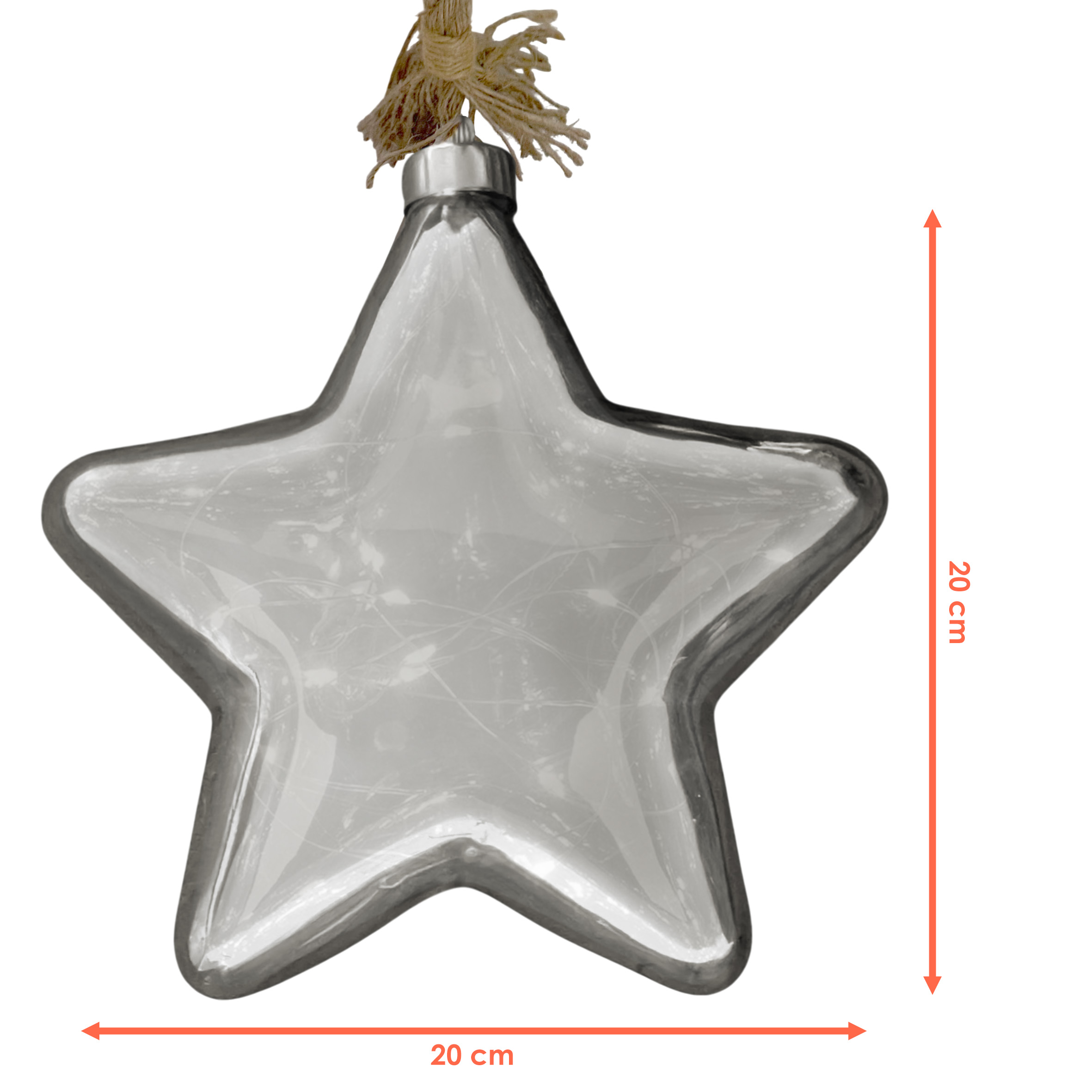 LED Glas Weihnachtsstern mit Tau zum Hängen mit Timer - Ø 20 cm - Stern Dekohänger warm weiß beleuchtet Batterie betrieben