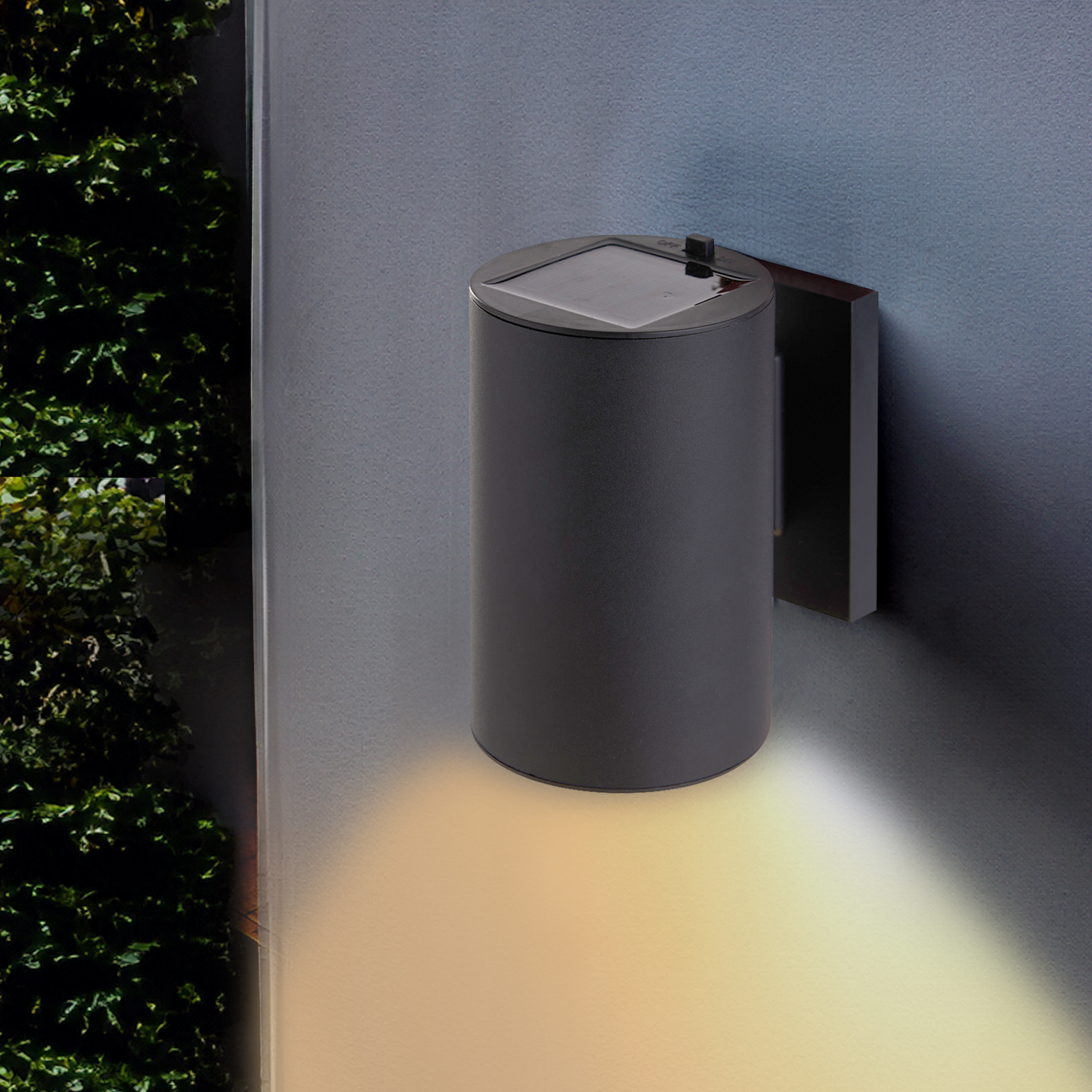 LED Solar Wandlampe mit Alu Gehäuse in schwarz - 13 x Ø 8 cm - Garten Deko Beleuchtung warm weiß