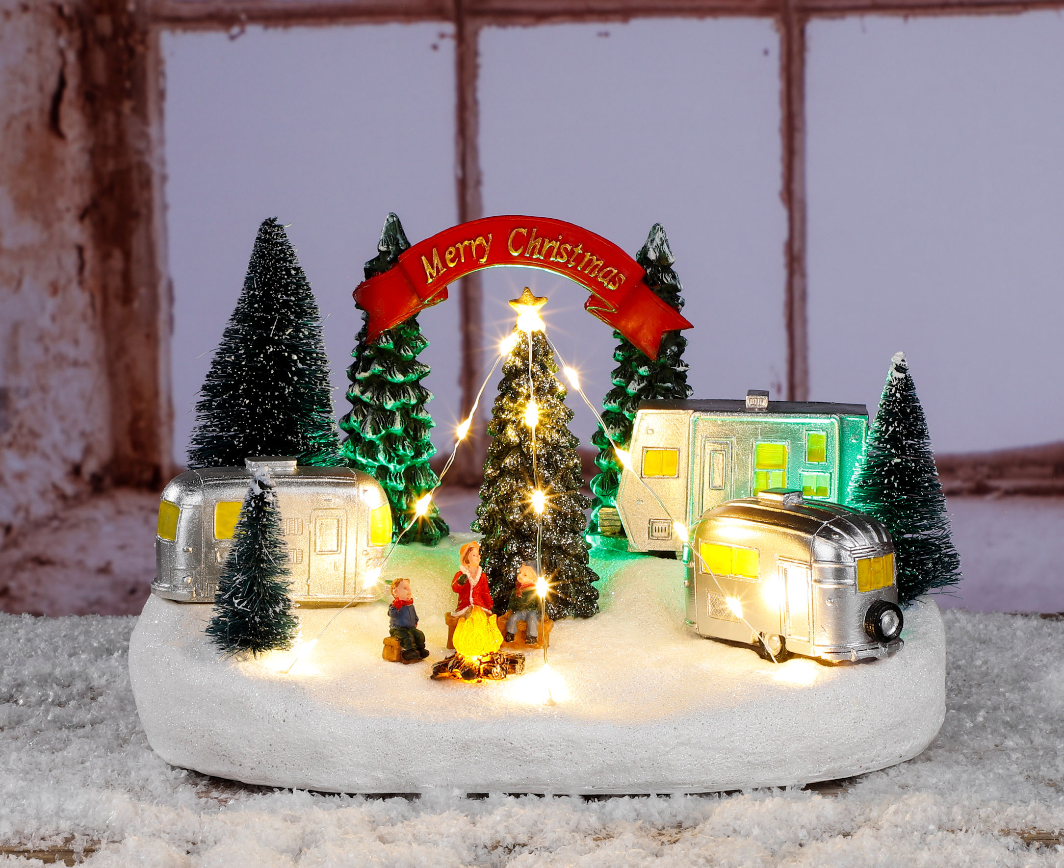 LED Weihnachtsstadt mit 19 LED - Merry Christmas - Winterdorf Tischdeko