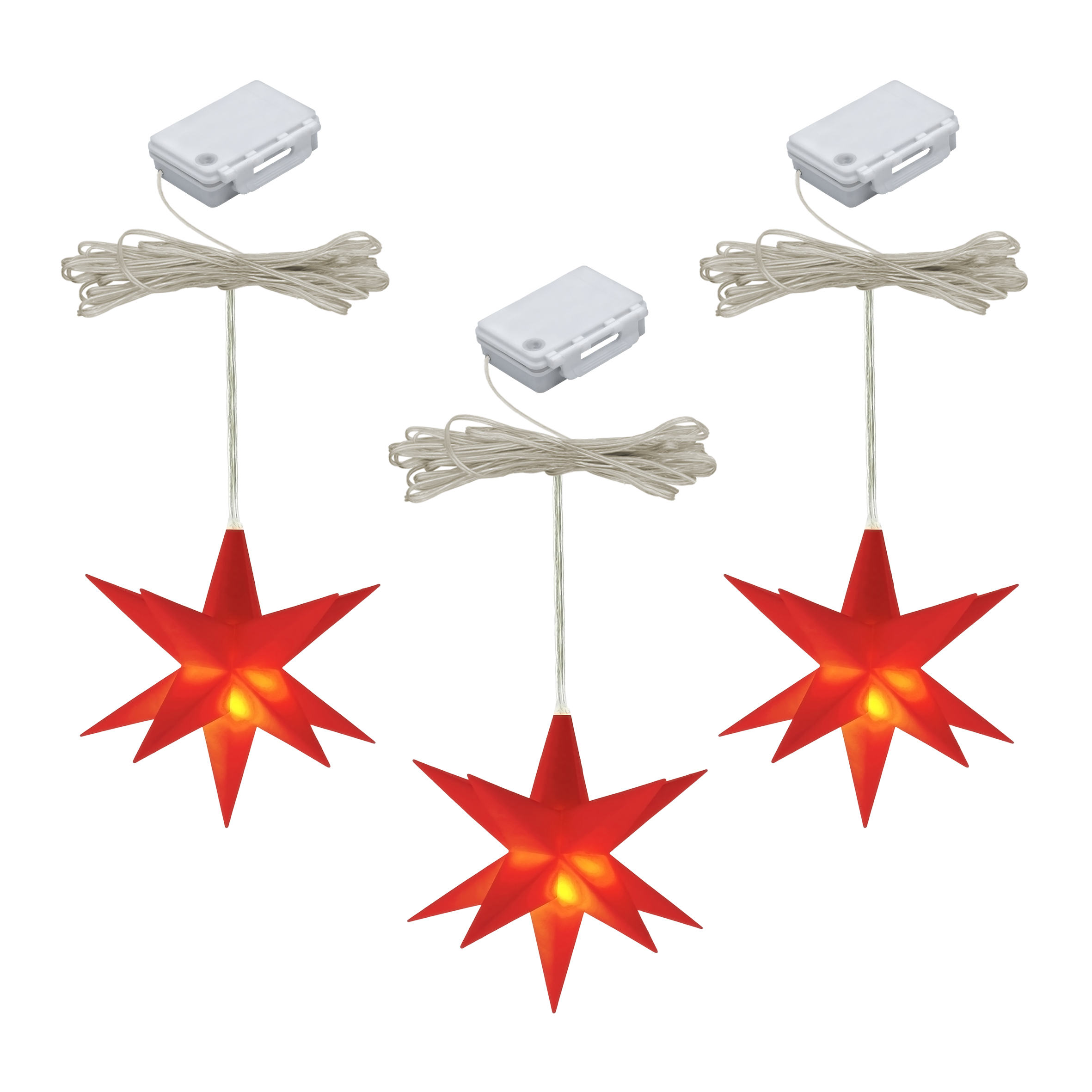3D Weihnachtsstern 12 cm warm weiß Beleuchtet - weiß oder rot / 1 oder 3 Stück - LED Fenster Deko Leuchtstern mit Timer Batterie betrieben