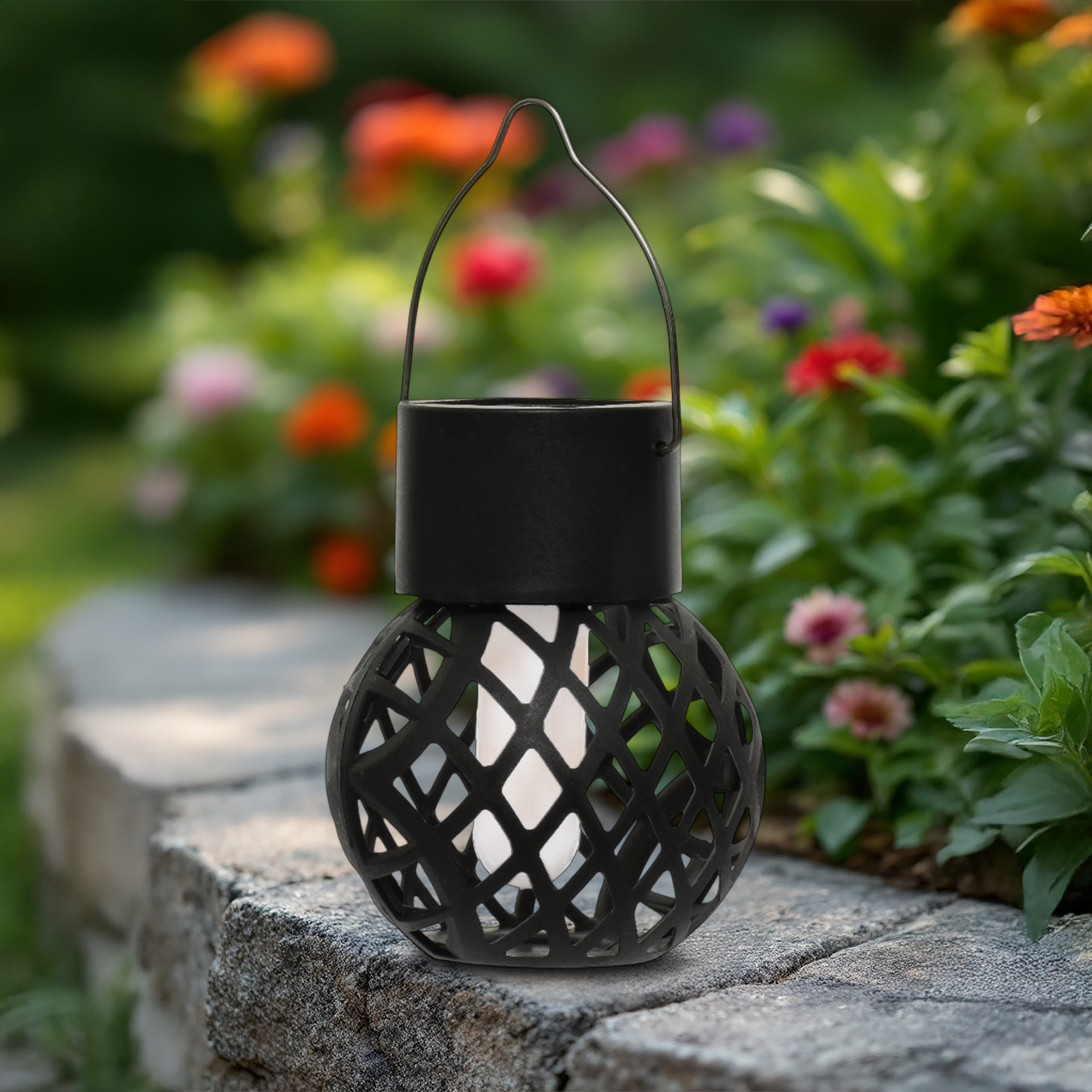 Solar Mini Hängeleuchten 9 x 7 cm mit Flammeneffekt - 6er Set - LED Laternen klein zum Hängen für Außen