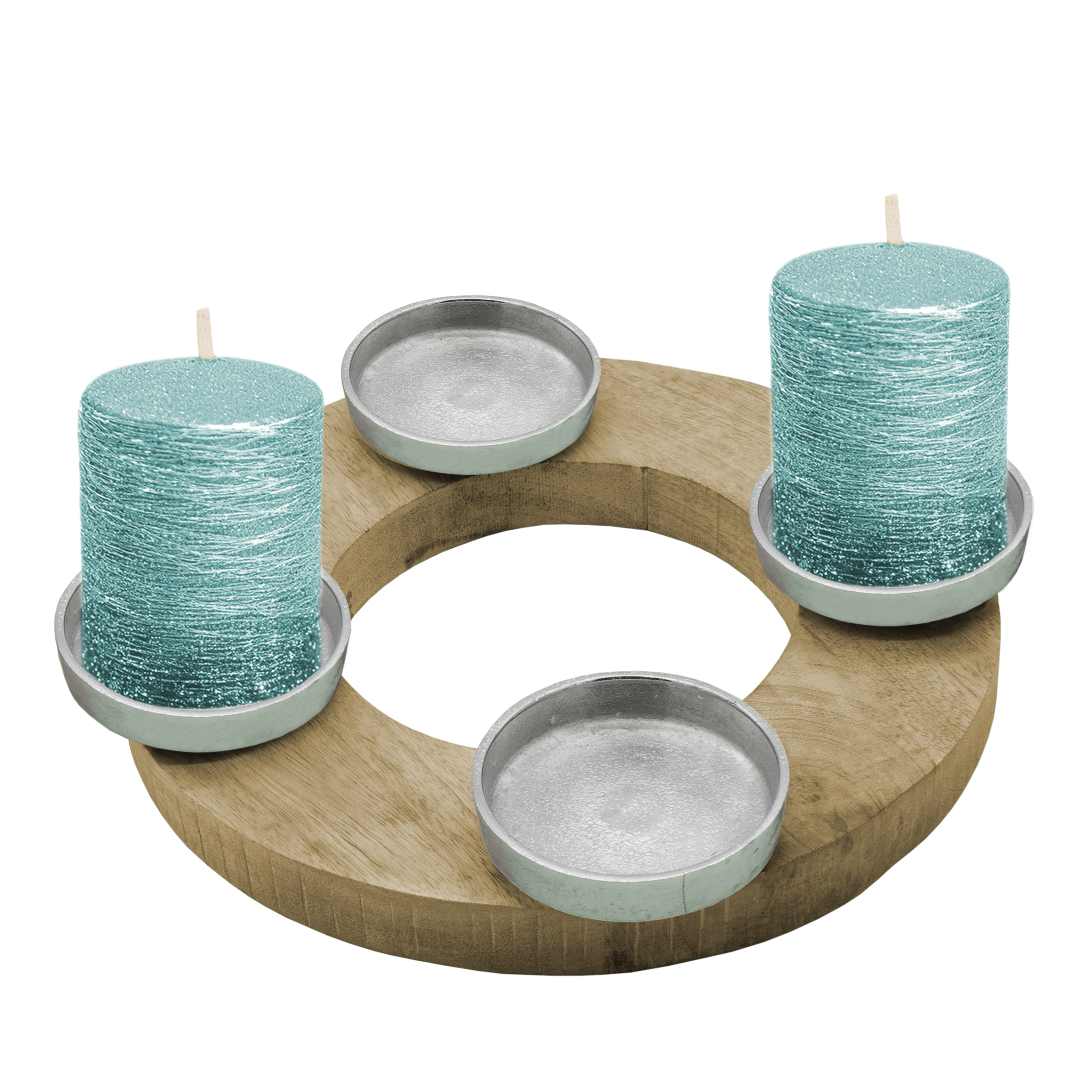 Mango Adventskranz für 4 Stumpenkerzen - Ø 27 cm - Holz Kerzenständer mit Alu Kerzentellern