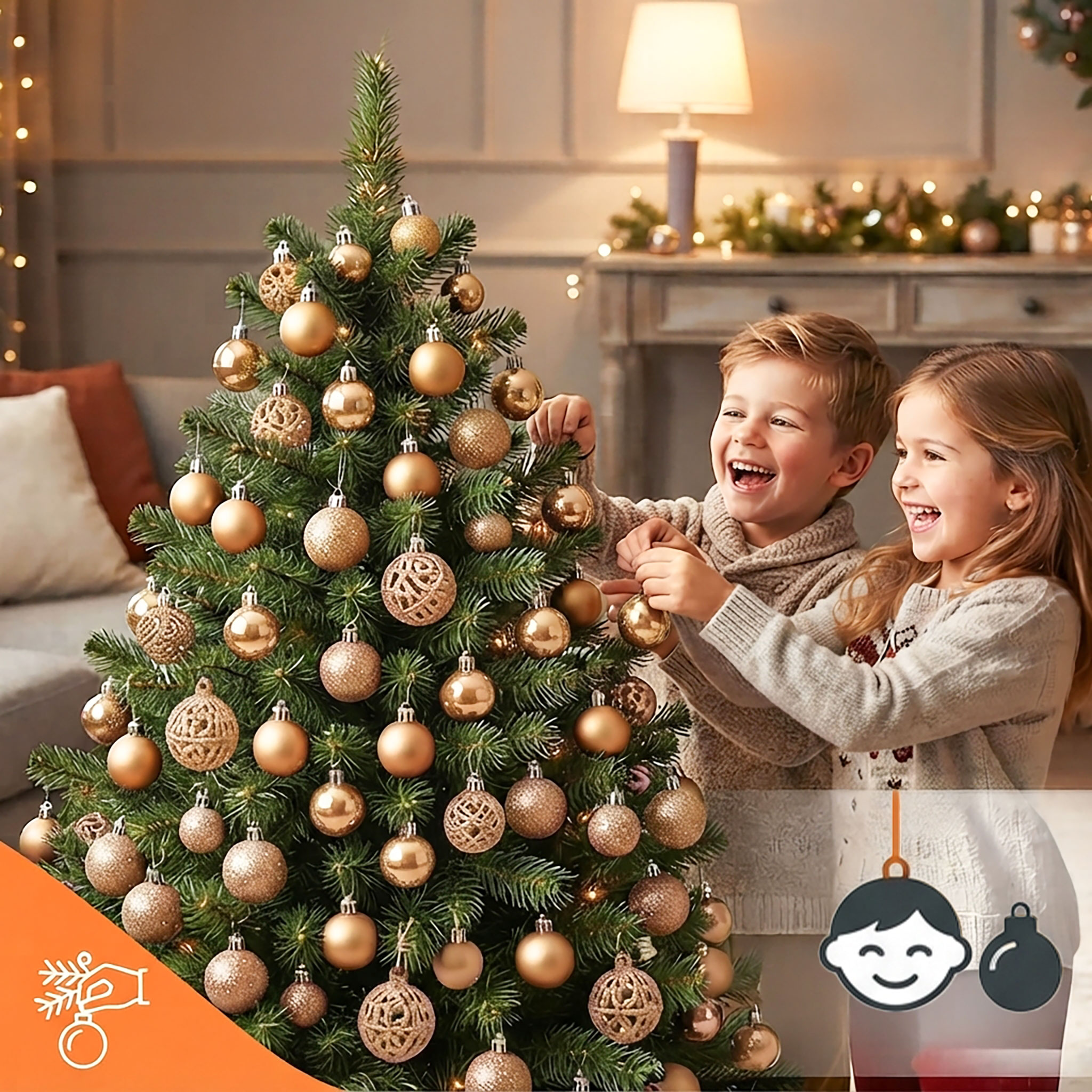 Kunststoff Christbaumkugel Set bruchsicher - gold - Design Weihnachtskugeln inklusive Metall Haken