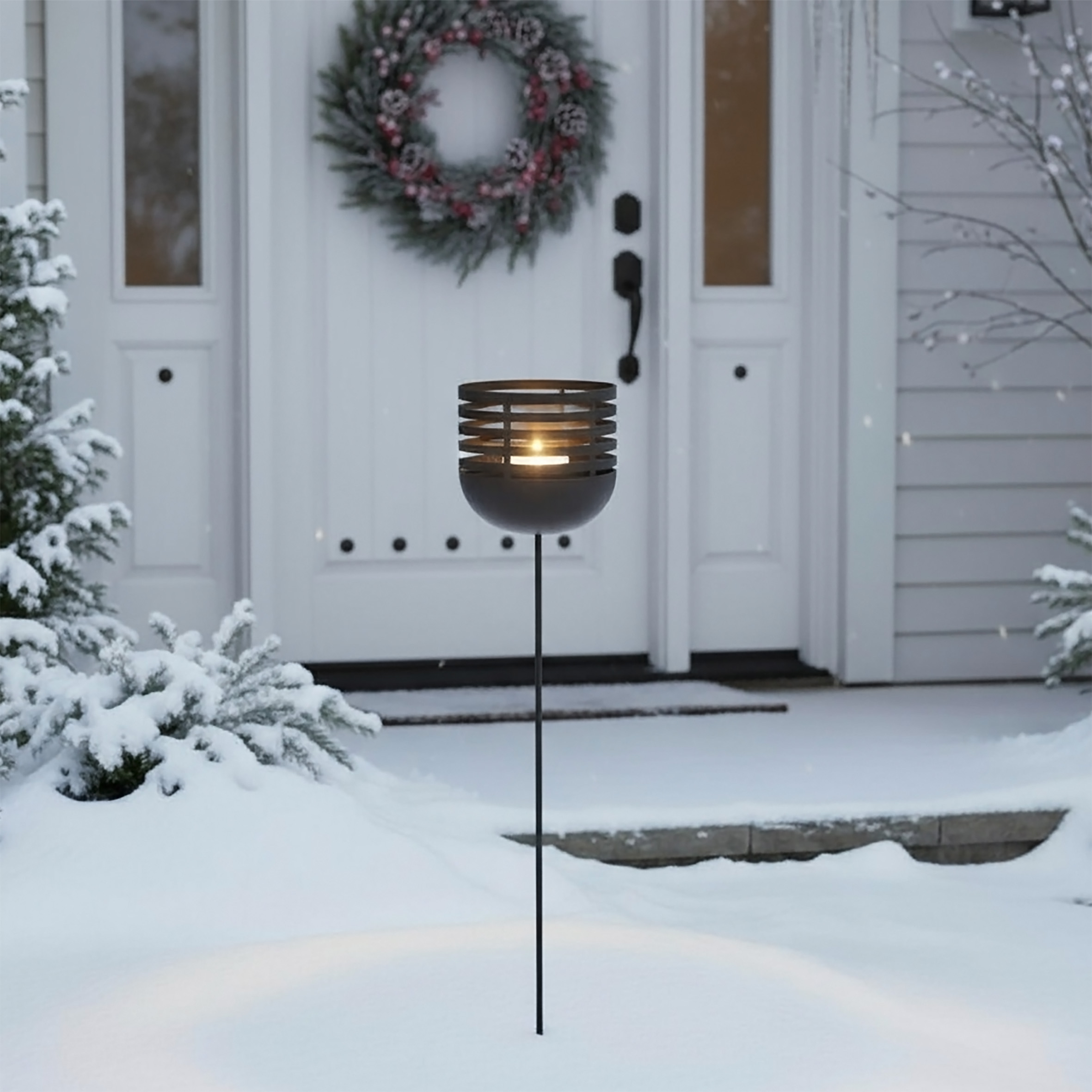 Metall Windlicht Gartenstecker schwarz - H 100 cm - Gartendeko Kerzenhalter mit Erdspieß
