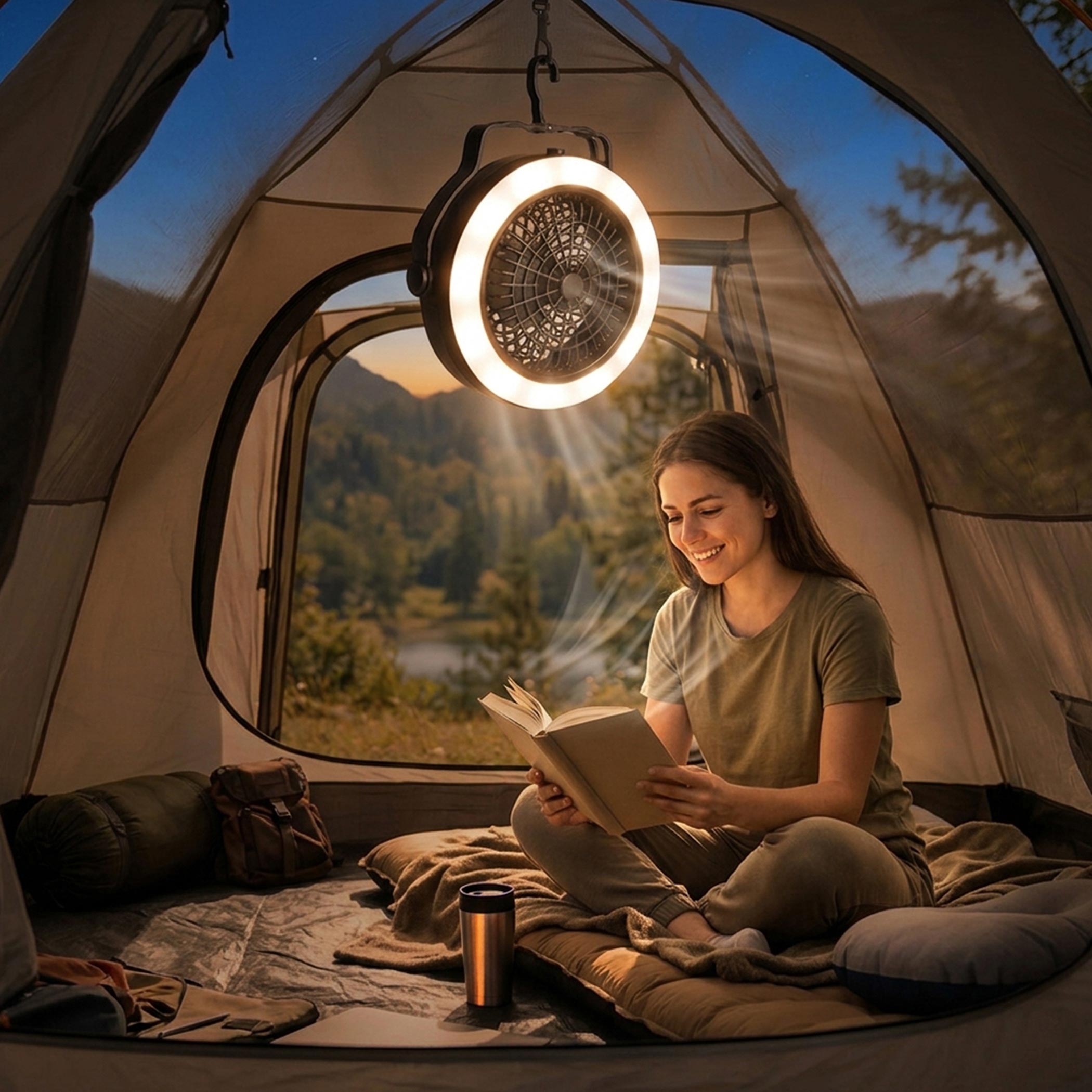 2in1 Campinglampe mit Ventilator batteriebetrieben - 18 cm - Mini Zeltventilator mit LED Beleuchtung