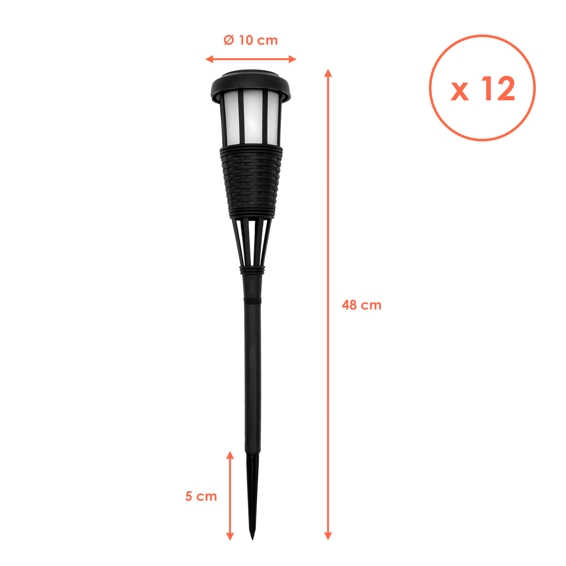 LED Solar Gartenfackel in Rattan Optik - 12er Pack - Solarleuchte 48 x 10 cm mit Flackereffekt