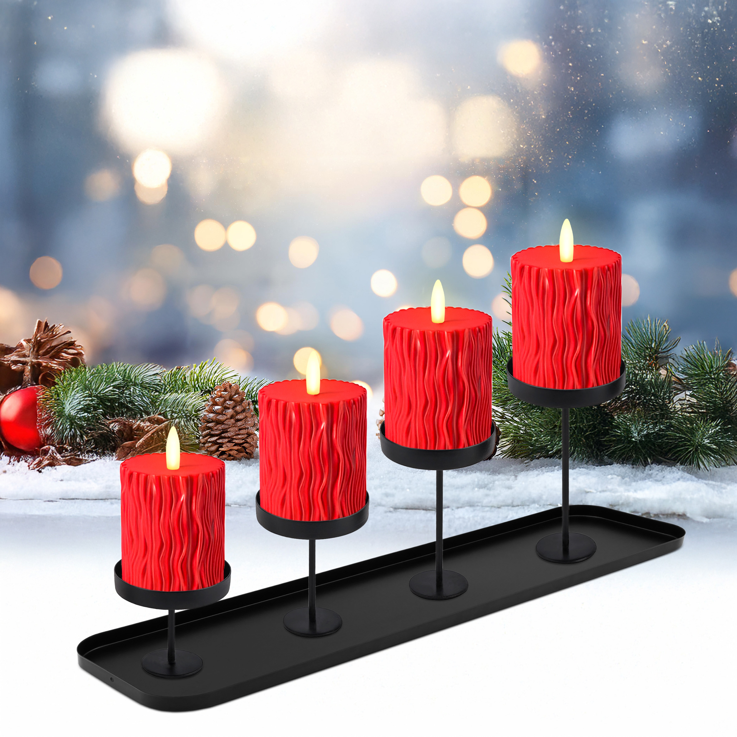 Magnet Kerzenhalter schwarz 4er Set - H 12 / 10 / 8 / 6 cm  - Metall Kerzenständer für Stumpenkerzen