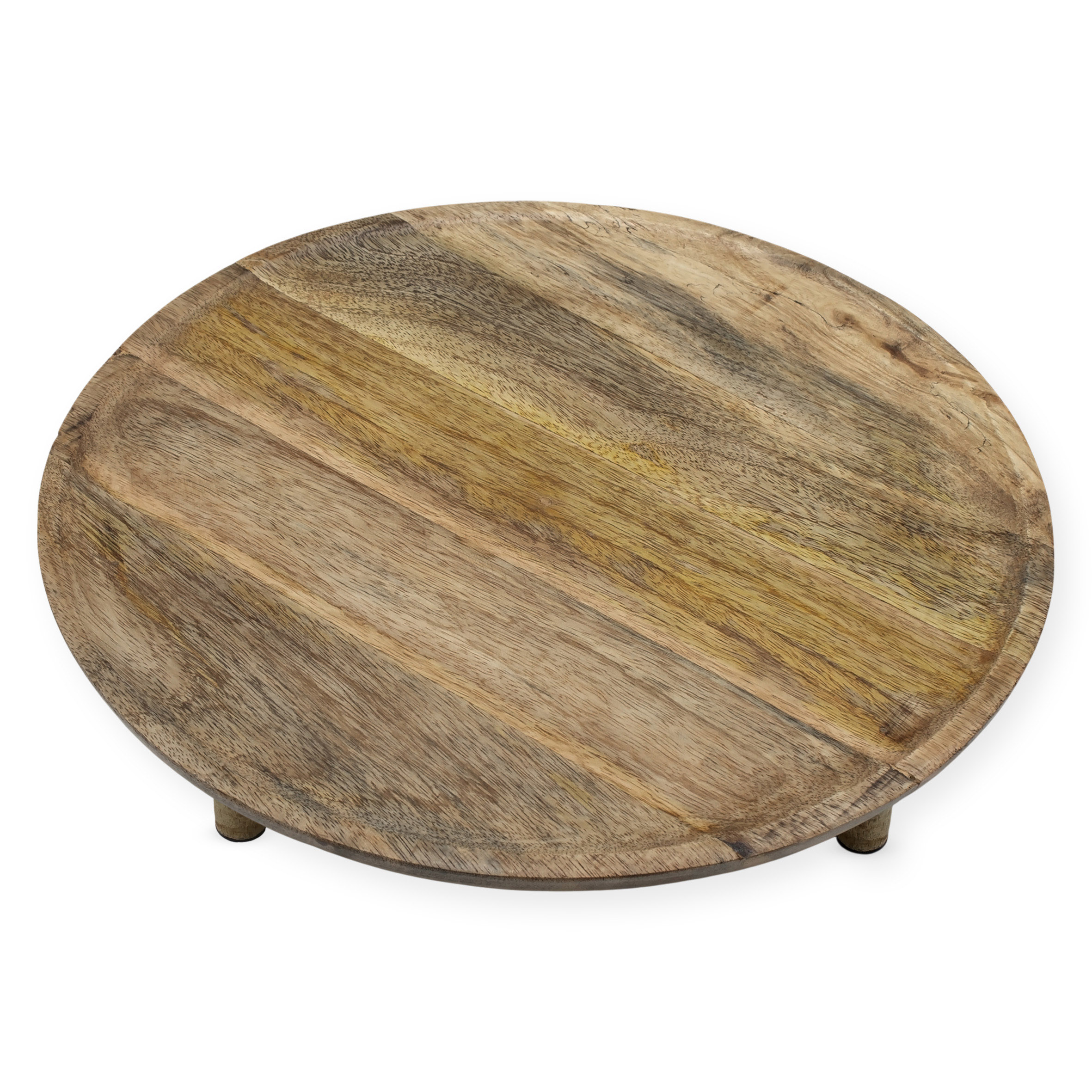 XL Mango Servierplatte rund auf Füßen - 38 cm - Massivholz Kerzenteller groß