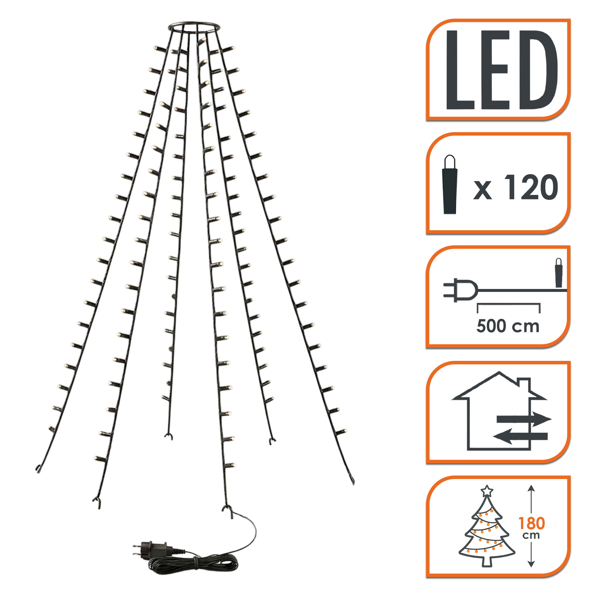 LED Weihnachtsbaum und Fahnenmast Lichterkette - 3 Größen - Beleuchtung in warm weiß