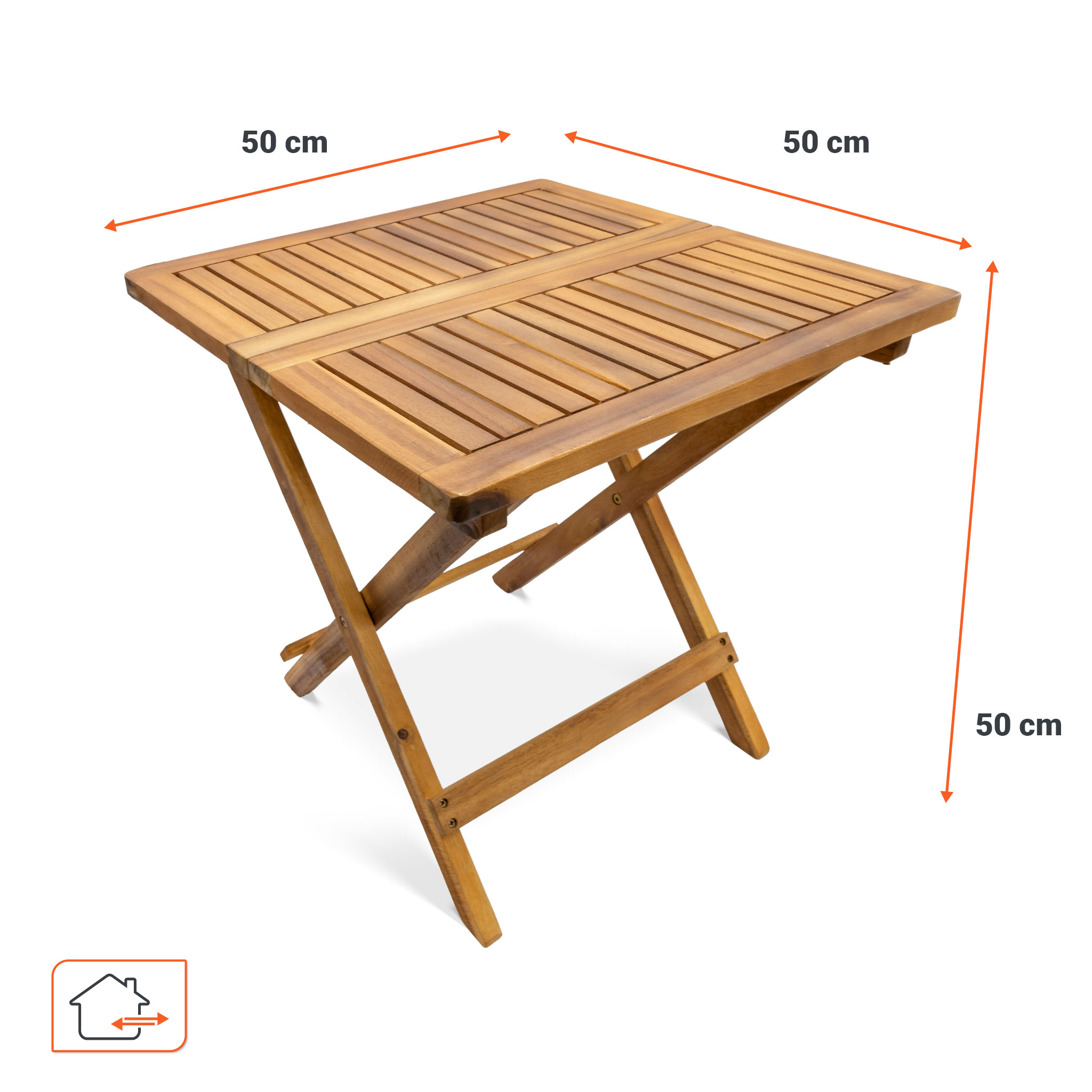 Akazien Holz Garten Tisch geölt - 50 cm - Beistelltisch klappbar