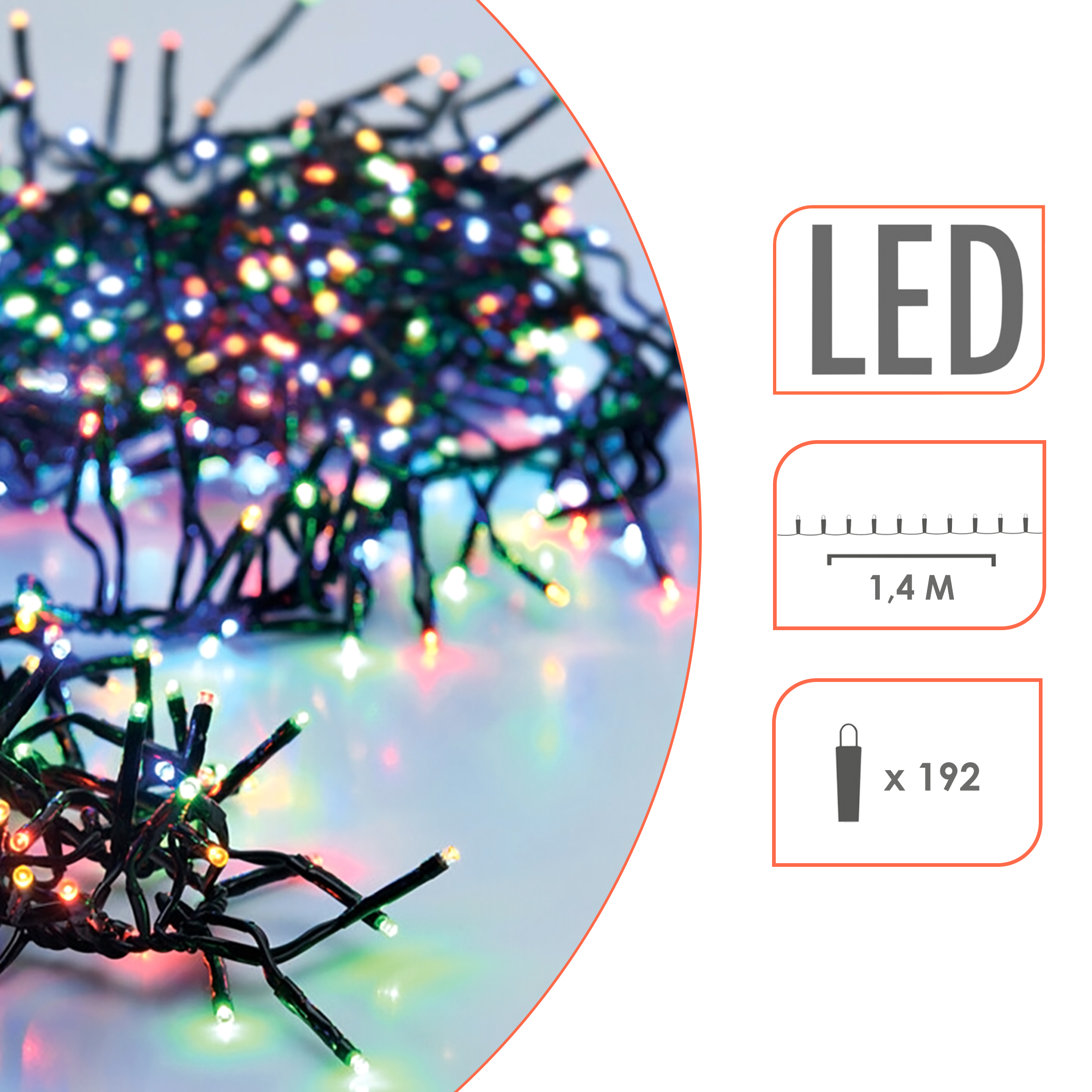 LED Lichterkette bunt mit 8 Leuchtfunktionen - 192 LED - Weihnachts Beleuchtung mit Timer Batterie betrieben