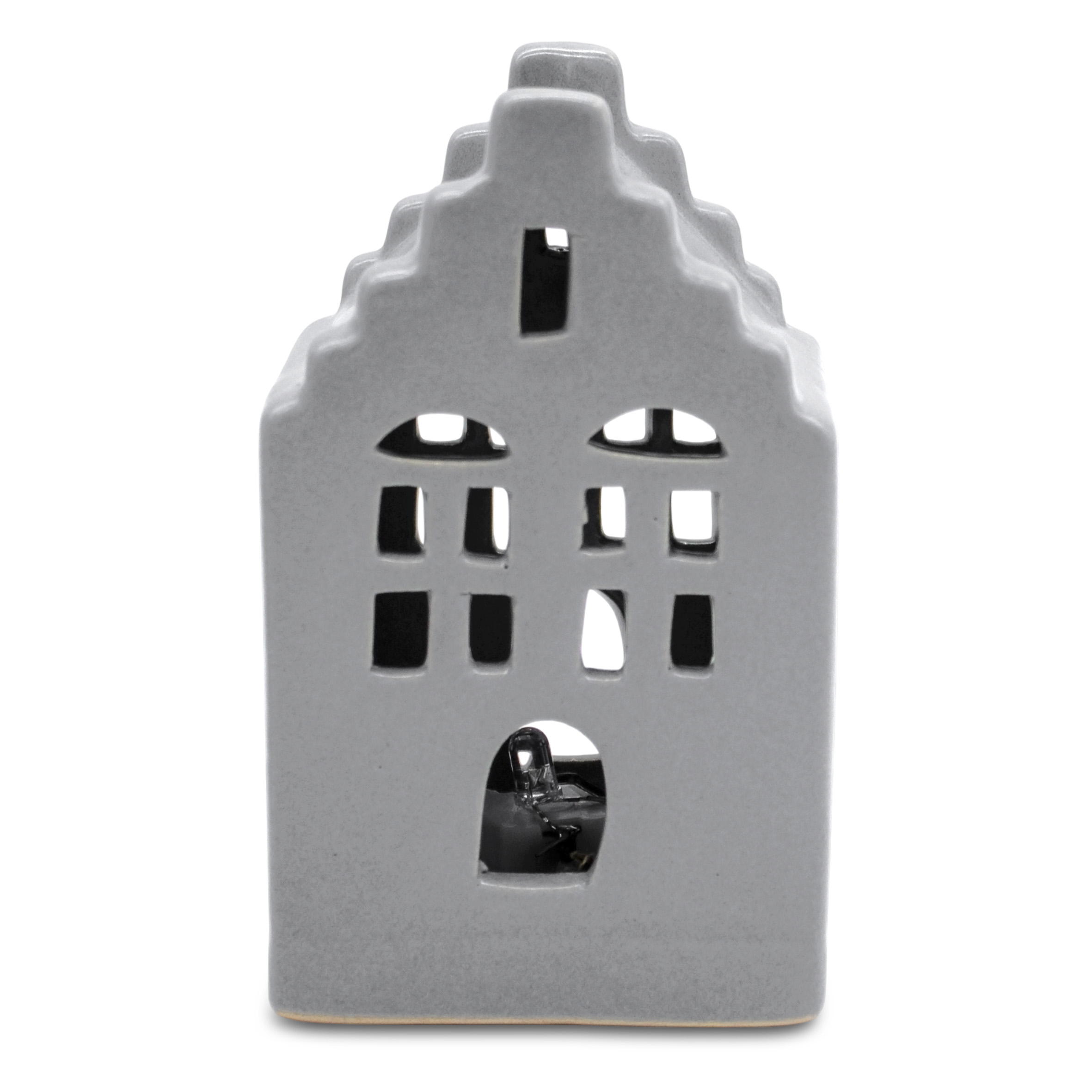 LED Porzellan Haus 11 cm inklusive Batterie - 3er Set - Deko Weihnachtsdorf mit Beleuchtung in warm weiß