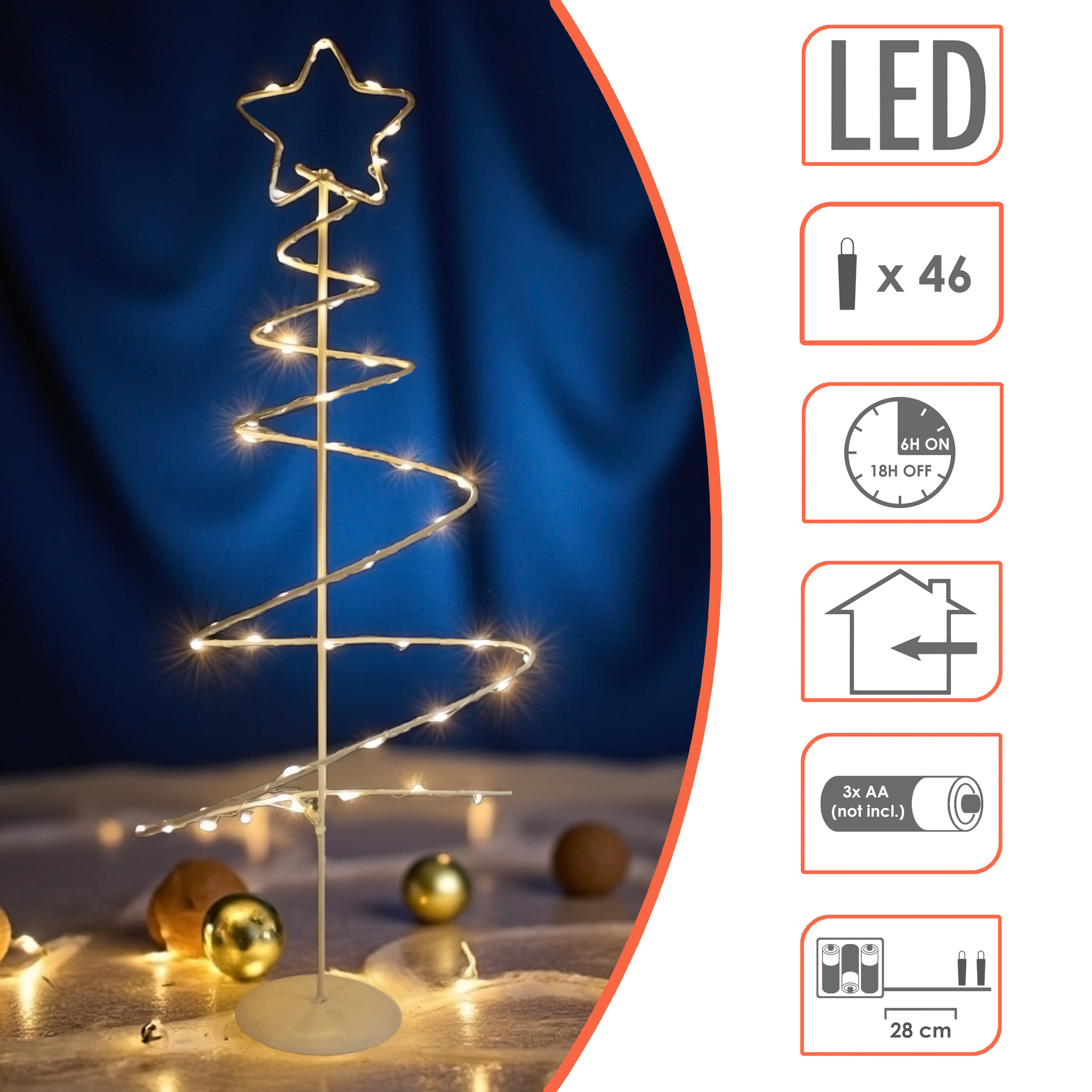 Lichterbaum Aufsteller 46 LED mit Timer batteriebetrieben - 53 cm - Tischdeko Metall Spiralbaum mit Sternspitze warm weiß beleuchtet