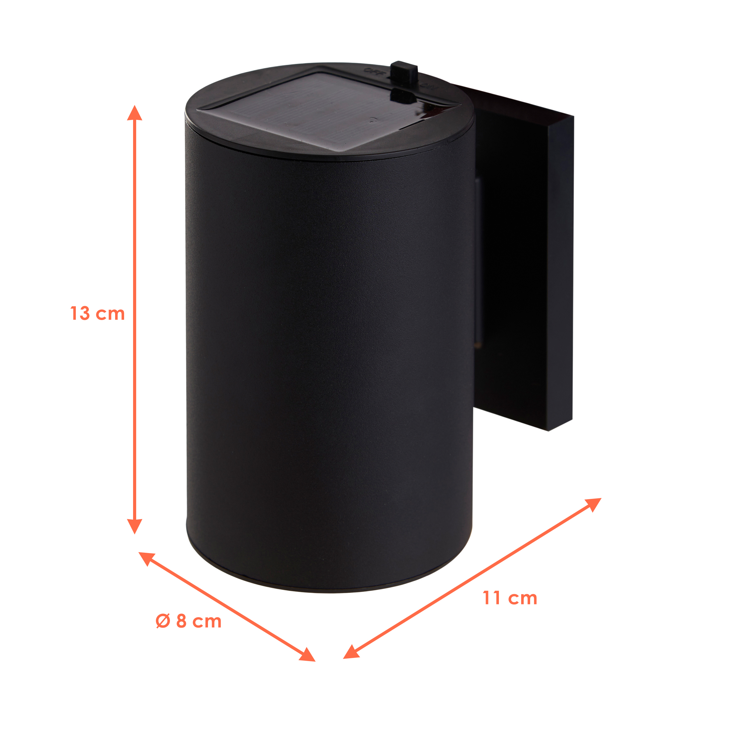 LED Solar Wandlampe mit Alu Gehäuse in schwarz - 13 x Ø 8 cm - Garten Deko Beleuchtung warm weiß