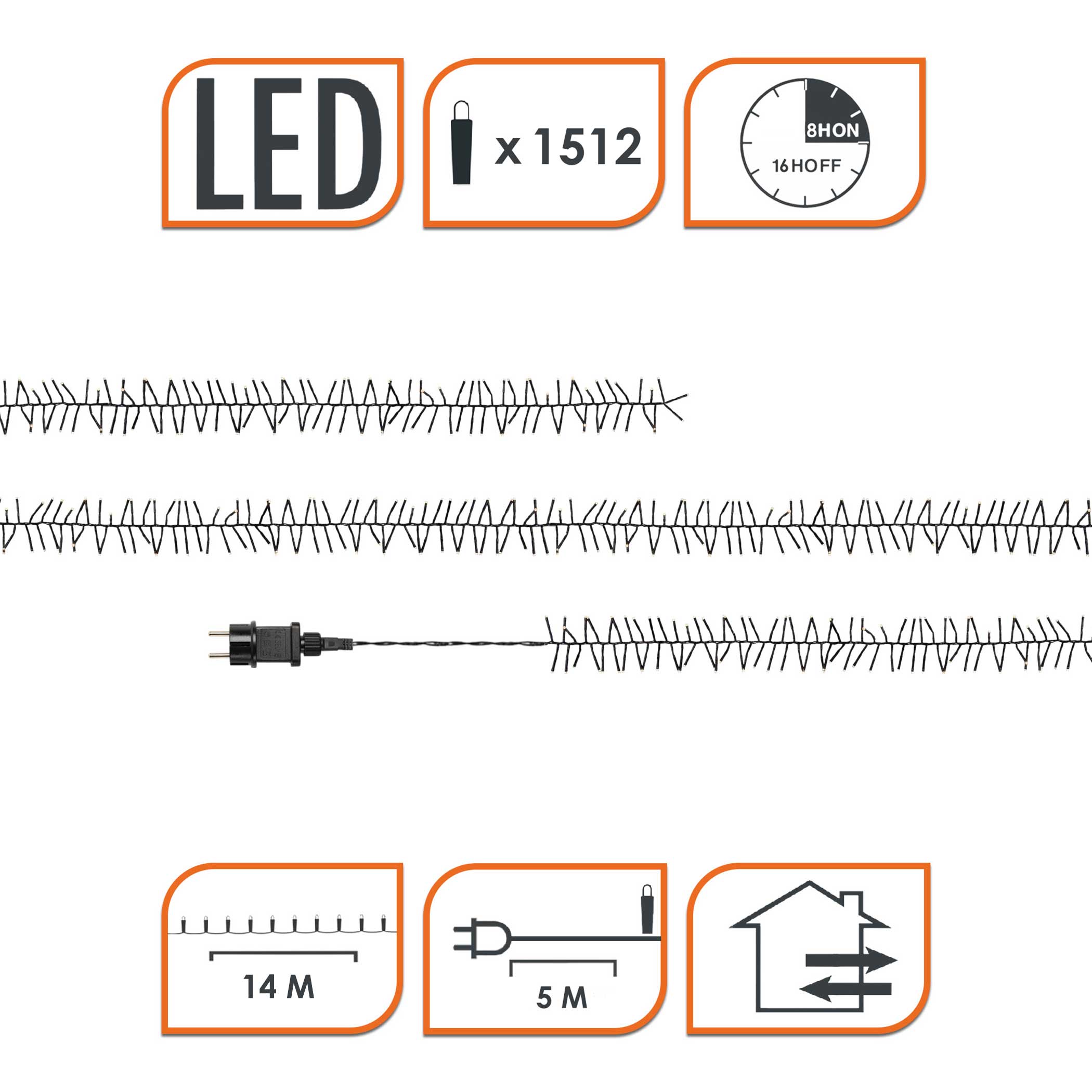Büschel Lichterkette kalt & warm weiß Mix dimmbar mit Timer - 1512 LED - Weihnachtslichterkette 14 m mit Netzstecker für Außen und Innen