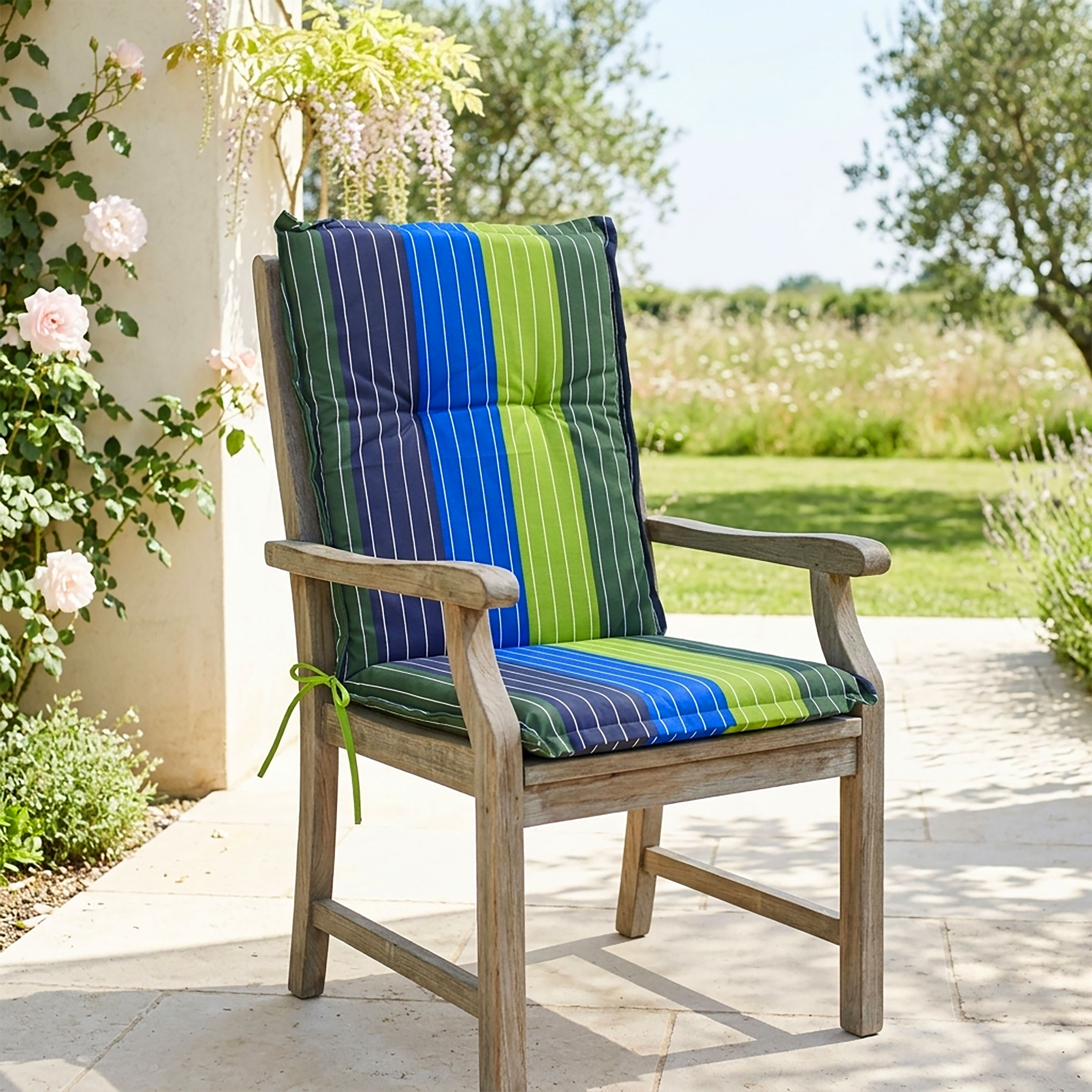 Universal Niedriglehner Polster Auflage 100 x 50 cm - Rügen - Gartenstuhl Kissen grün-blau gestreift