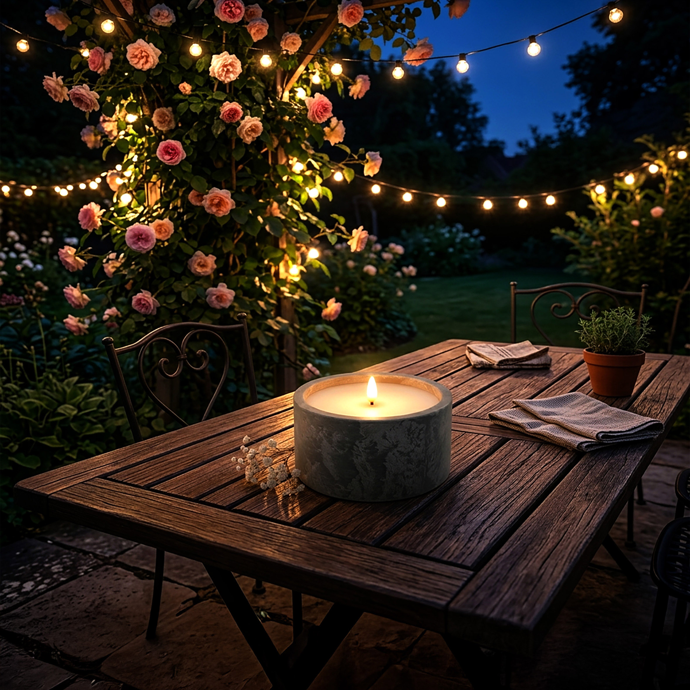 2er Set LED Outdoor Kerze in Beton Optik mit Timer batteriebetrieben - 12 x 6 cm - Künstliche Tischkerze warm weiß für Außen und Innen mit Flammeneffekt