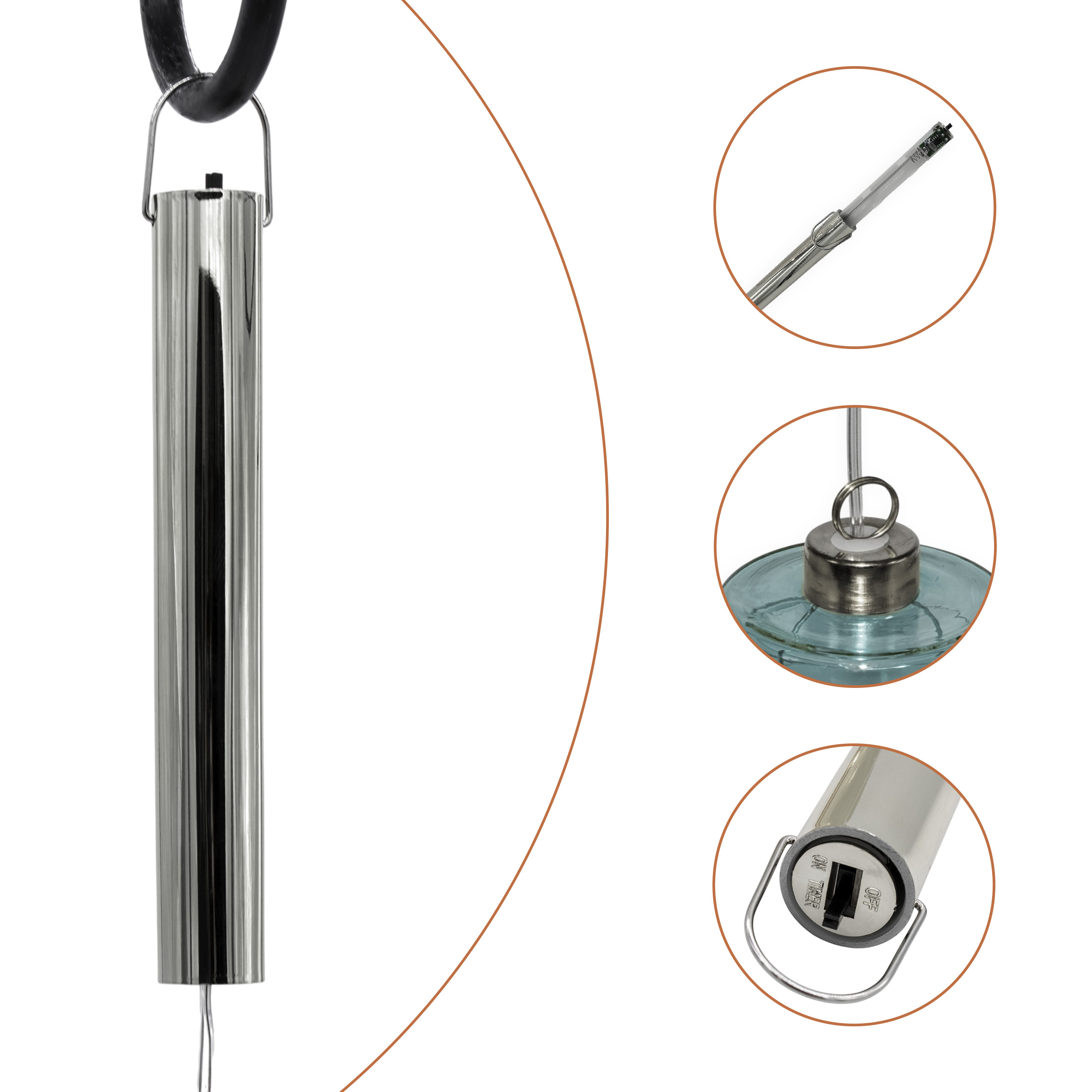 LED Glas Pendelleuchte petrol blau mit Timer - 24 x 6 cm - Hängelampe Batterie betrieben warm weiß beleuchtet