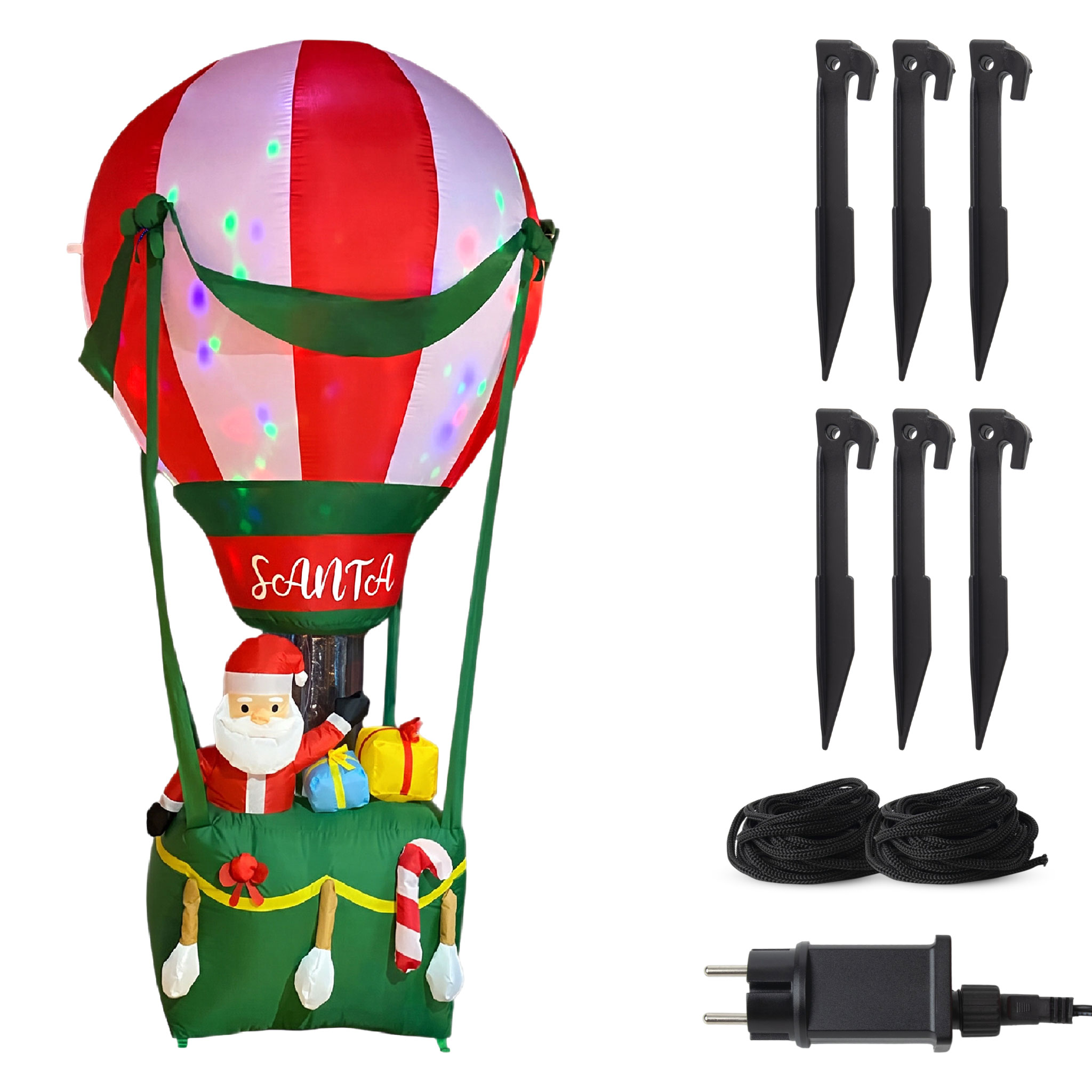 Aufblasbarer XL Weihnachts Heißluftballon mit LED Beleuchtung - 210 x 110 cm - Riesen Nikolaus Gartendeko selbstaufblasend bunt beleuchtet