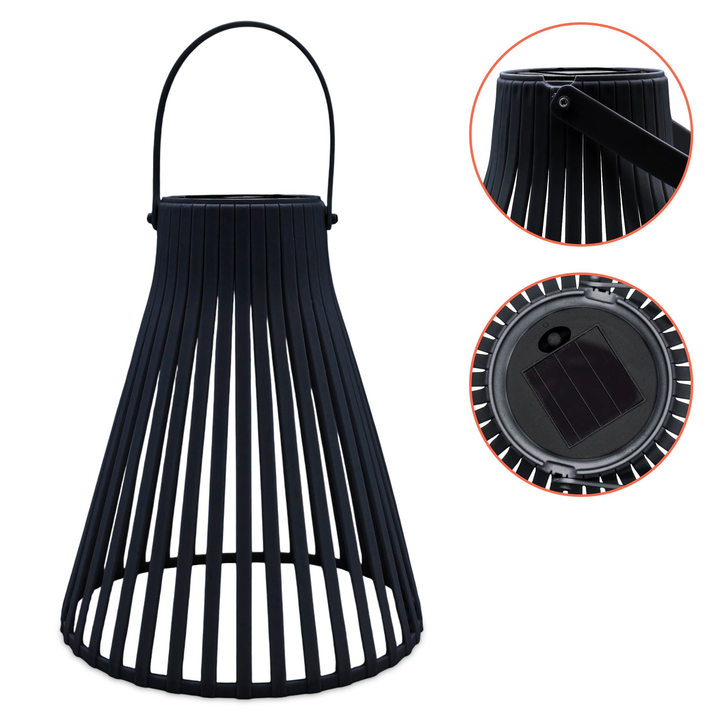 Solar Laterne schwarz in Trichterform - 23 cm - Gartenleuchte in warm weiß